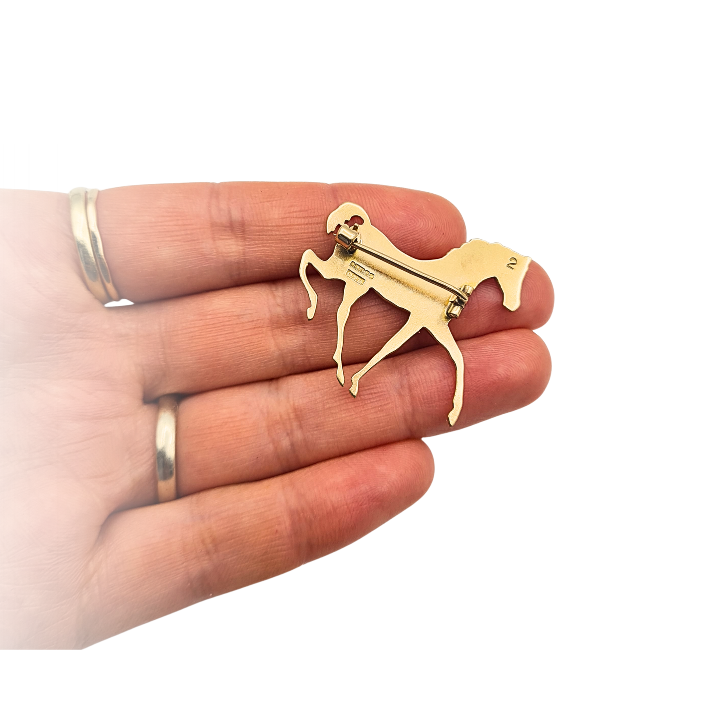 Large 9ct Gold Solid Horse Brooch Birmingham 1986 Satin Equestrian Pin