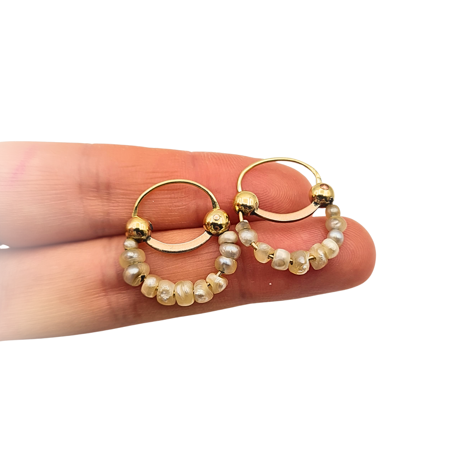 Rustic 14ct Gold Pearl Hoop Earrings Handmade Freshwater Pearls