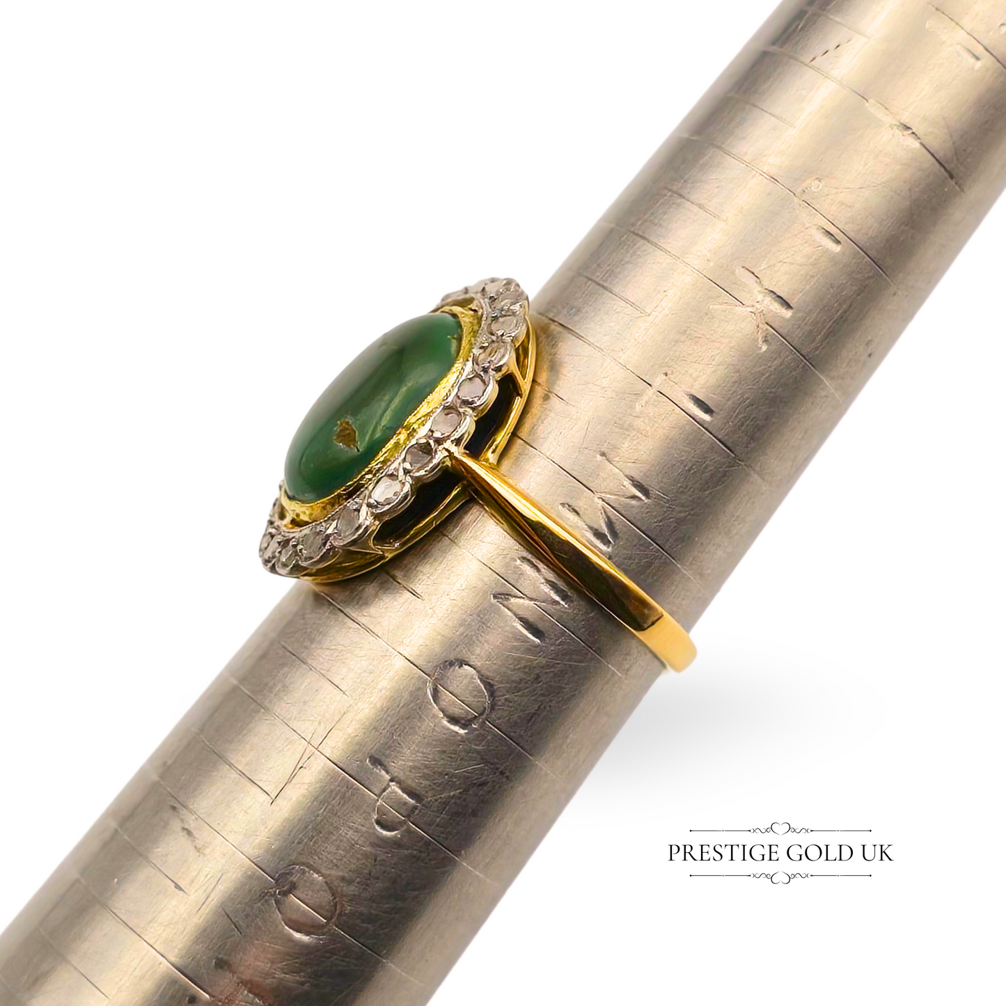 18ct Gold Oval Turquoise & Diamond Halo Cluster Ring,  UK M 1/2  US 6 3/4