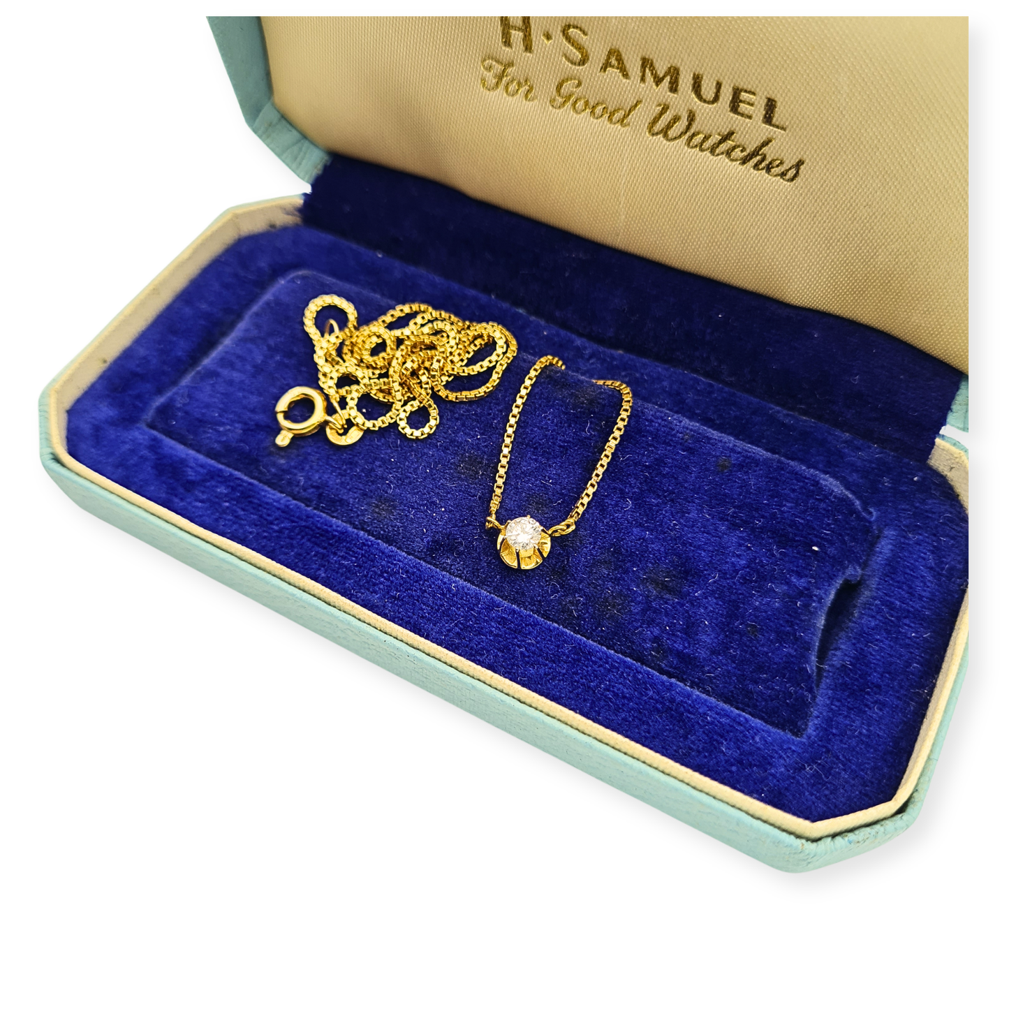 Diamond Solitaire Pendant 9ct Gold Box Chain Necklace 16"