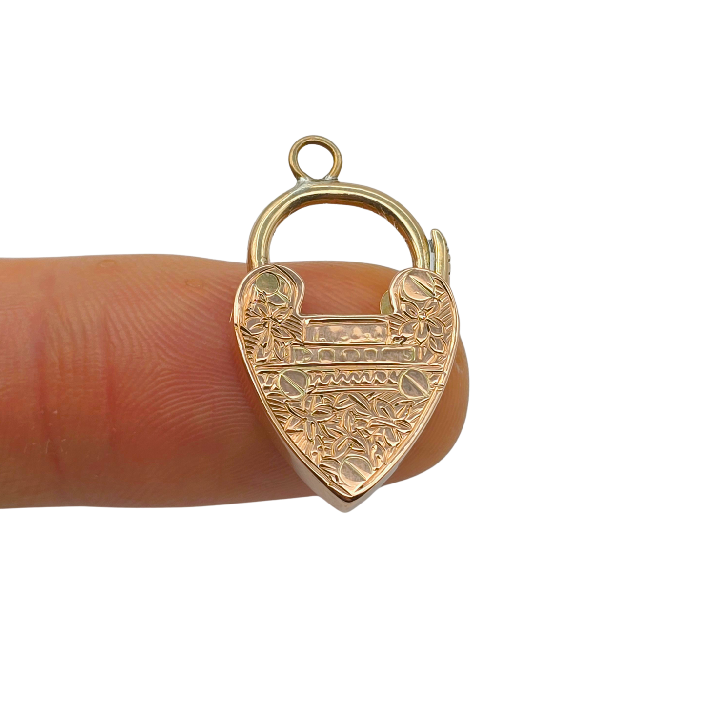 Antique Rose Gold Heart Padlock Clasp, Hand Engraved Chester Hallmark