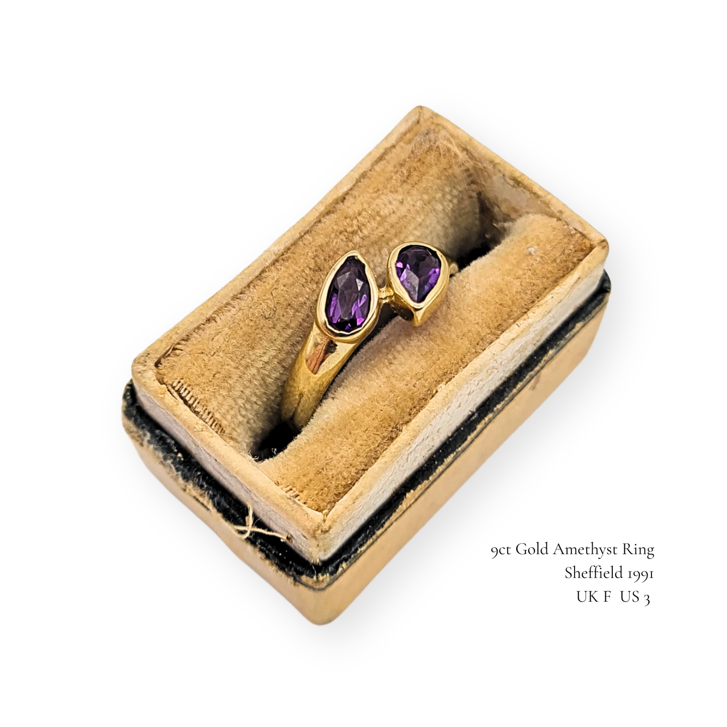 Tiny 9ct Gold Amethyst Twist Ring UK F US 3 Sheffield 1991