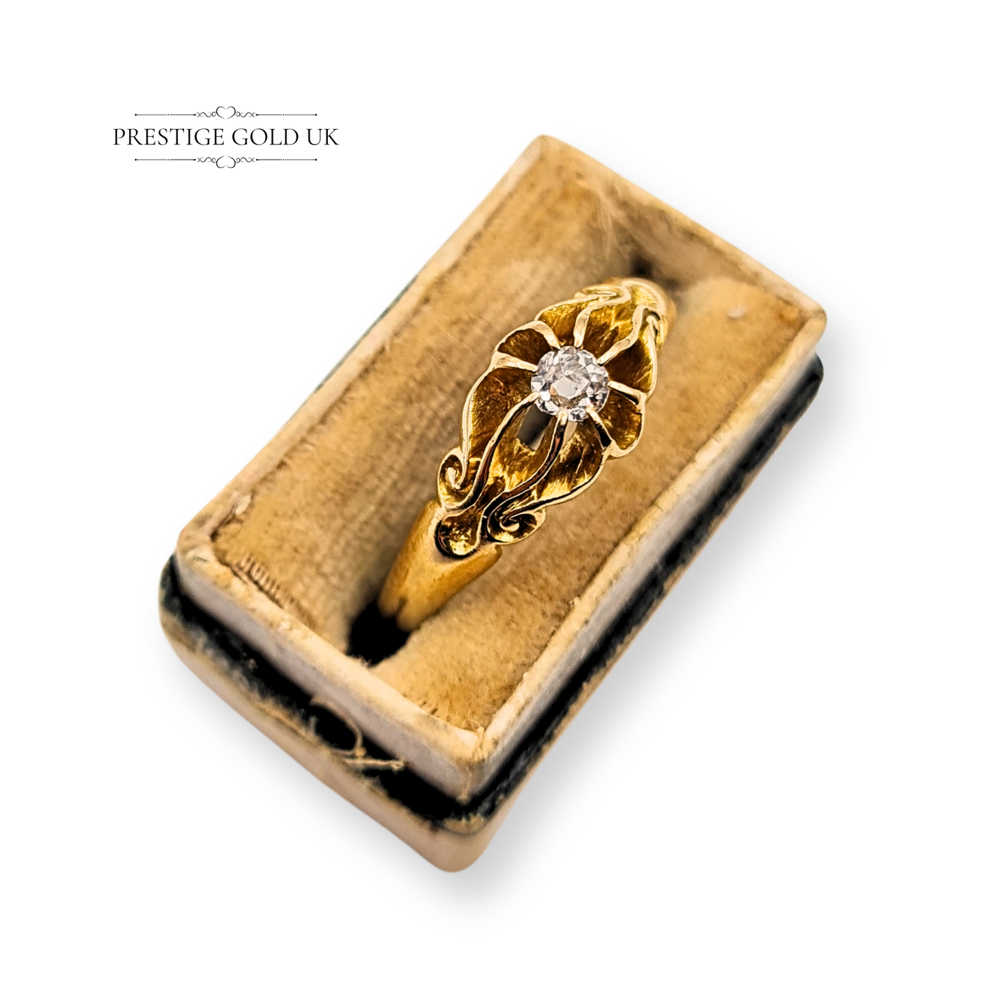 18ct Antique Gold Victorian Diamond Solitaire Ring, Size  UK P / US 7 1/2