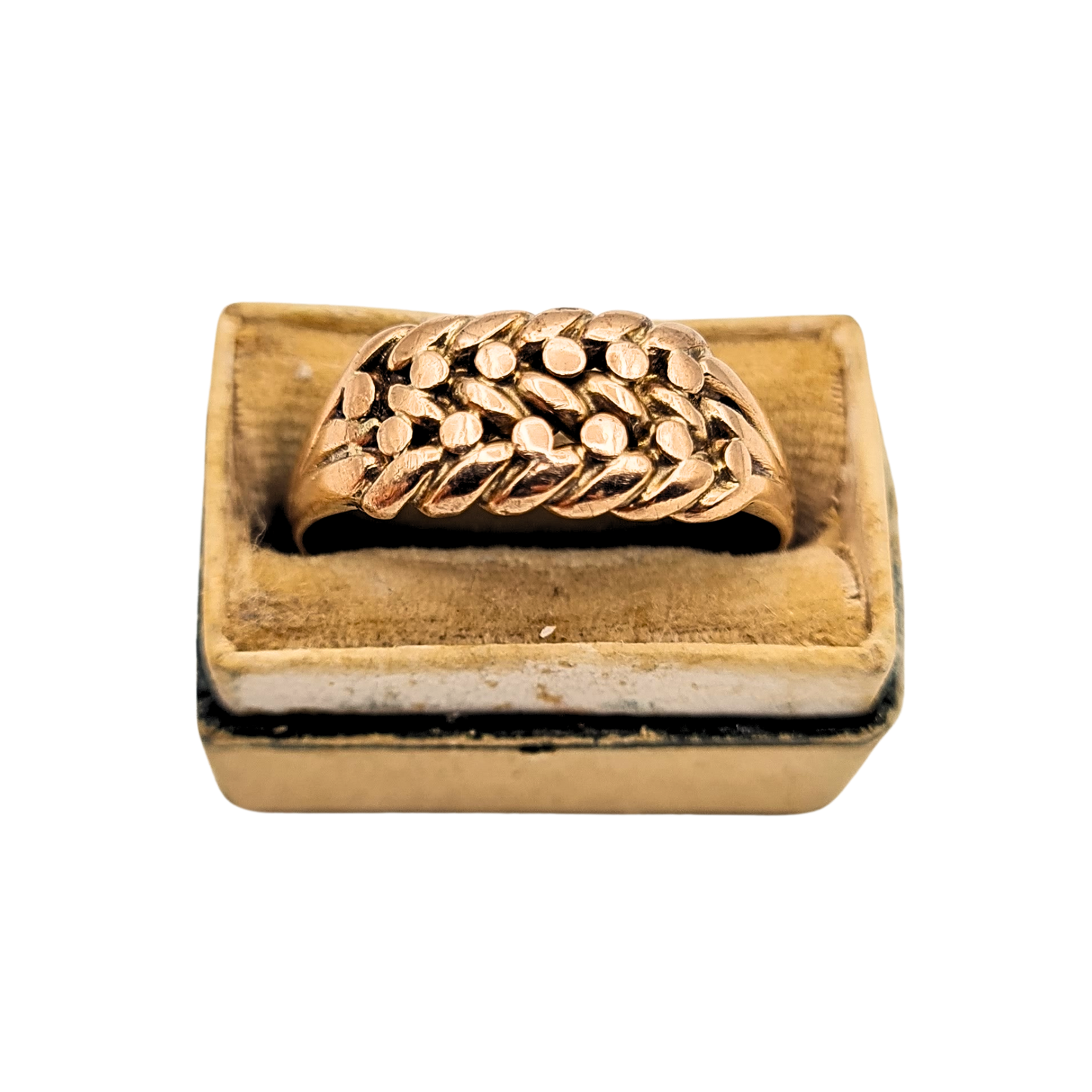 9ct Rose Gold Keeper Ring, Antique Rope Ring, UK T US 9 1/2