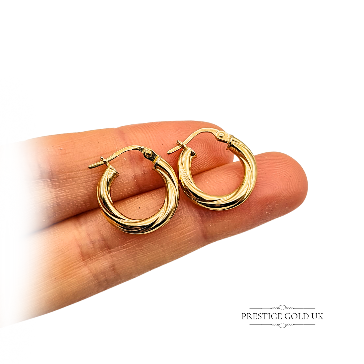 9ct Small Chunky Gold Hoop Earrings With Secure Flip Top Fasteners.