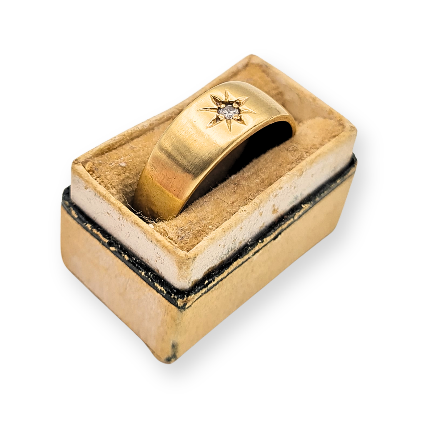 Solid 9ct Gold Diamond Gypsy Ring, London 1968, Size Q 1/2 US 8 1/4