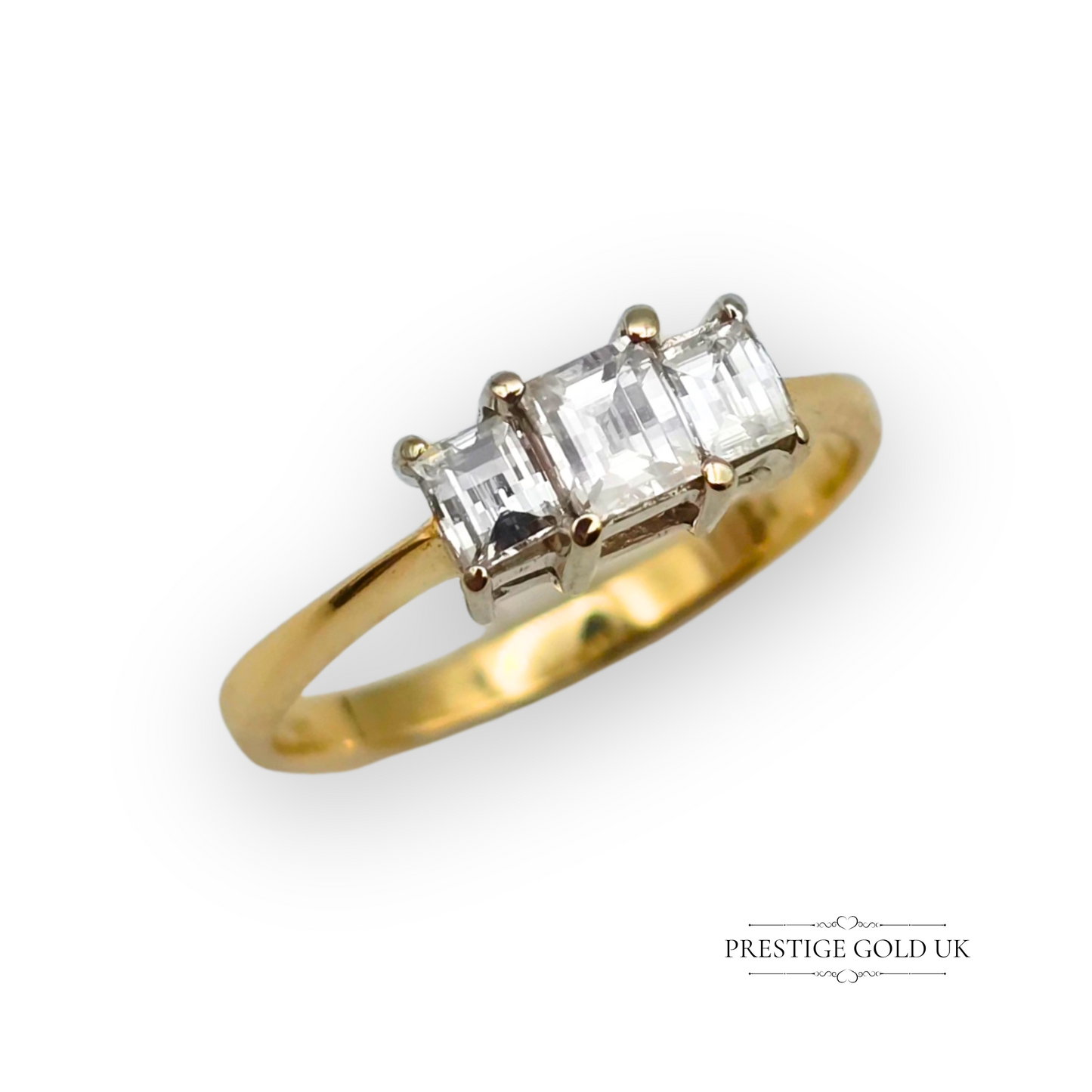 18ct Yellow Gold 3 Stone Millennium Cut Diamond Ring,  Size UK J  US 5
