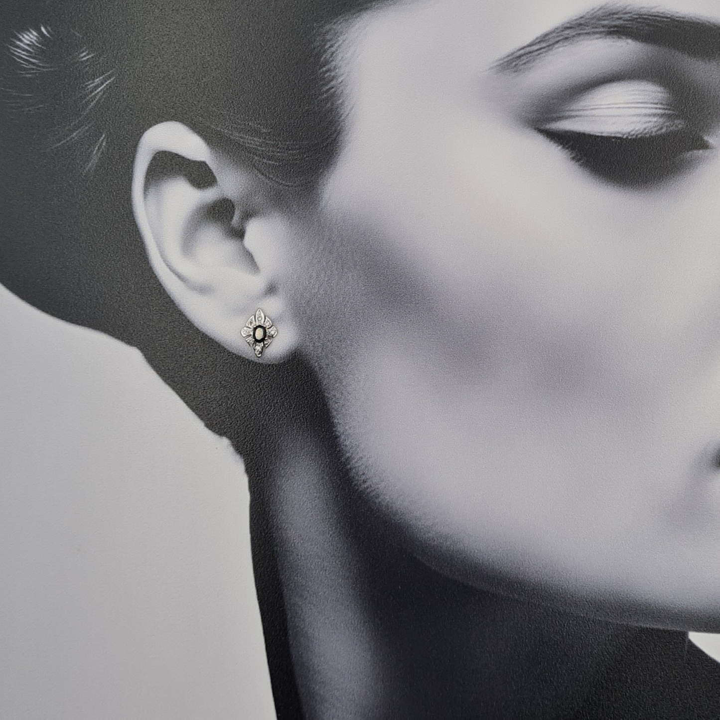 9ct Gold Sapphire Diamond Stud Earrings, Kite Shape