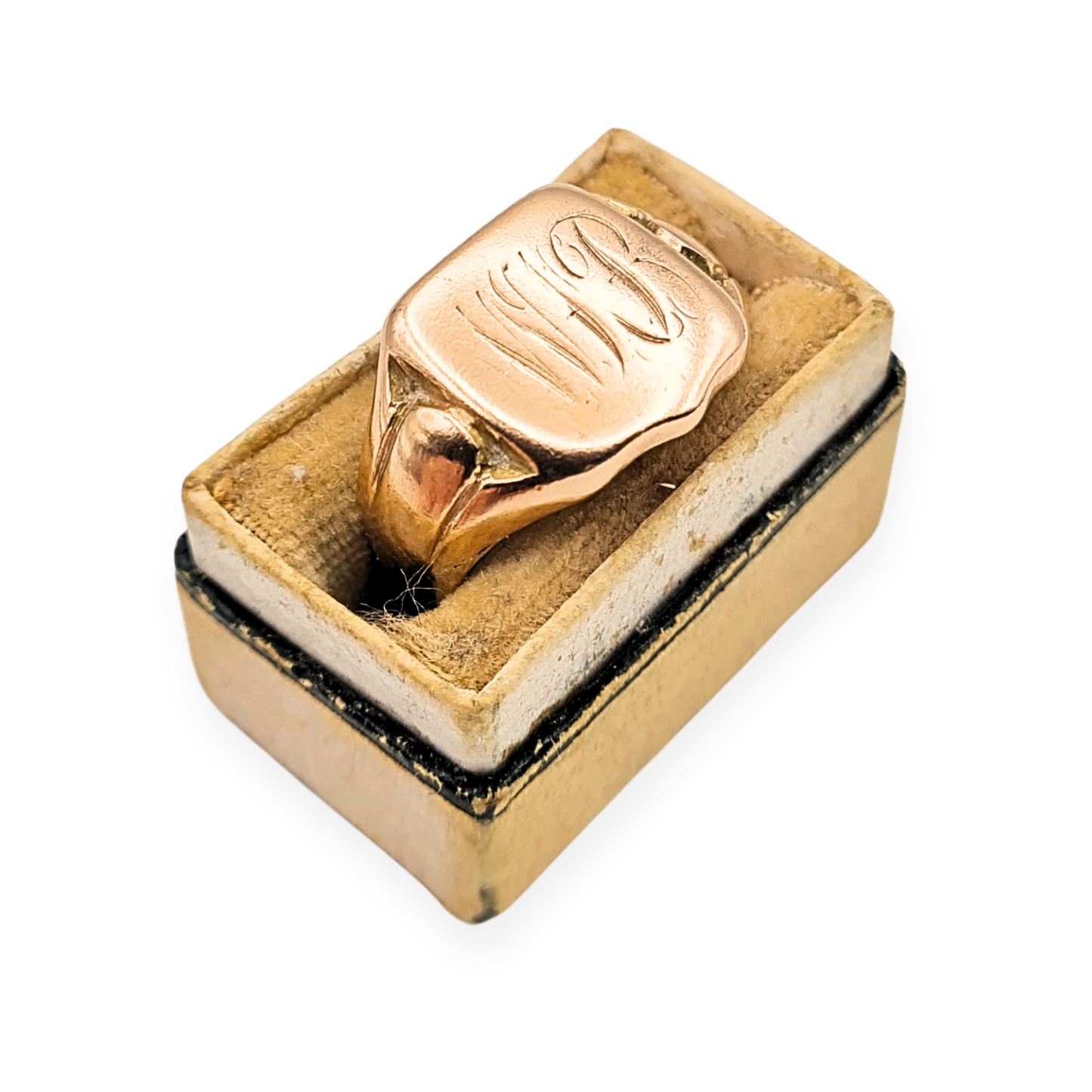 9ct Rose Gold Shield Signet Ring, Engraved WB, UK M US 6