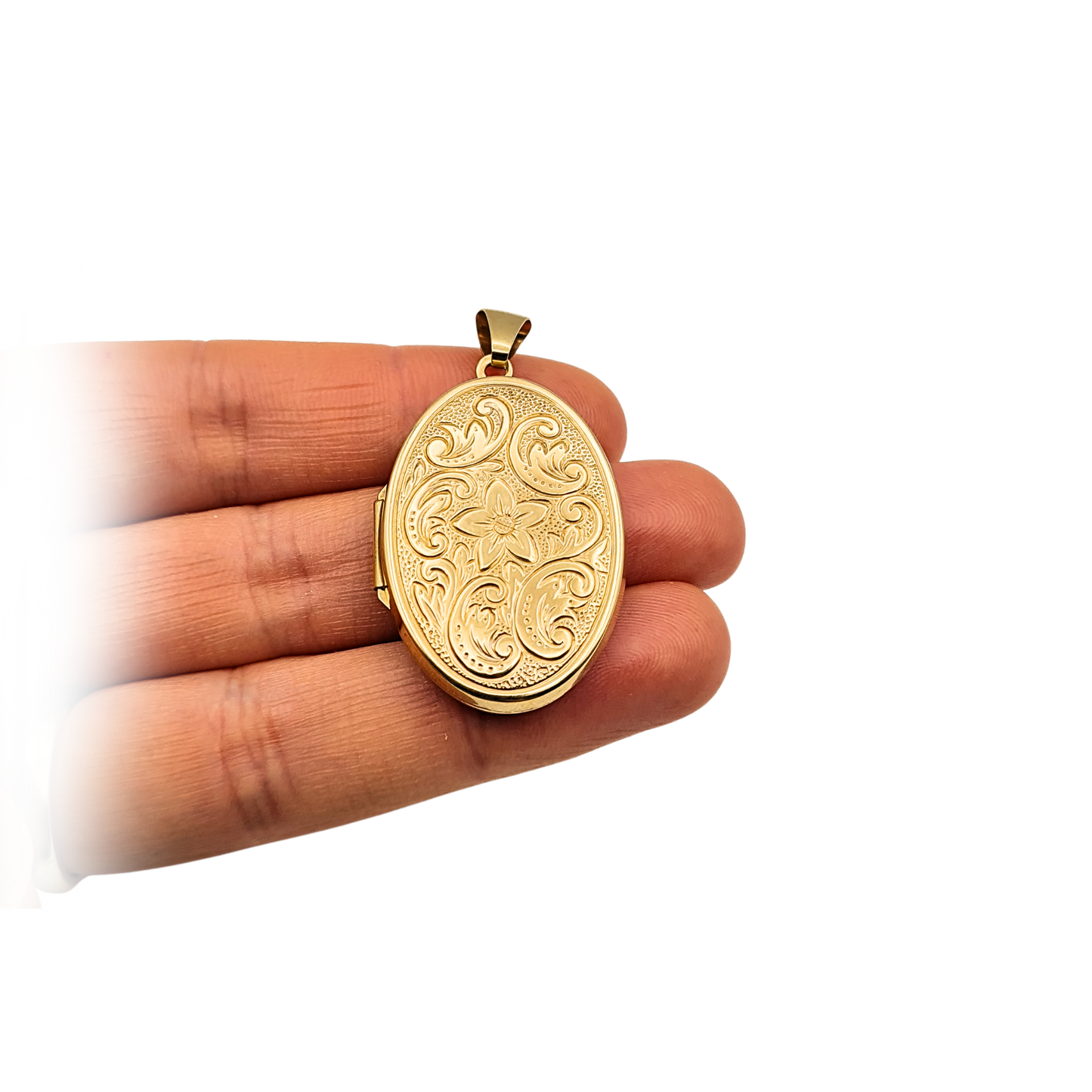 Large 9ct Gold Oval Locket, Floral Engraved