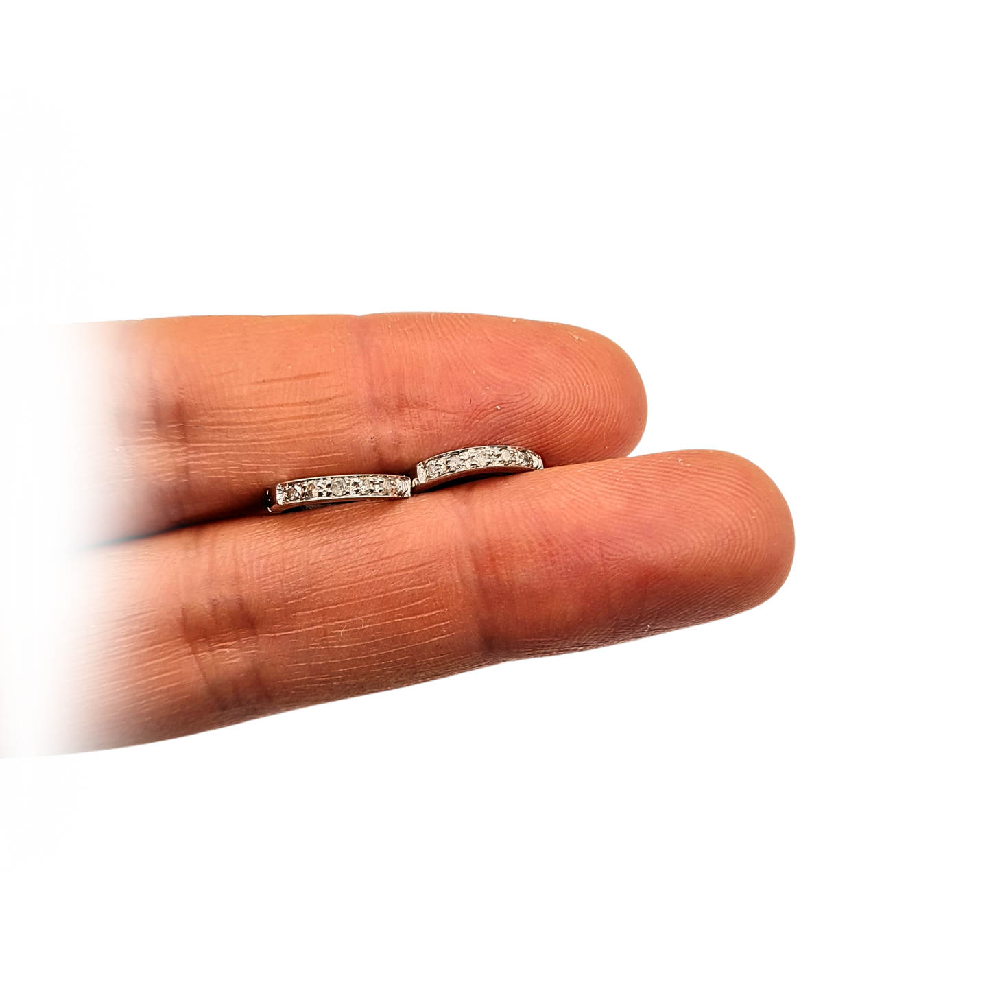 Tiny 9ct White Gold Diamond Huggie Hoop Earrings Fully Hallmarked