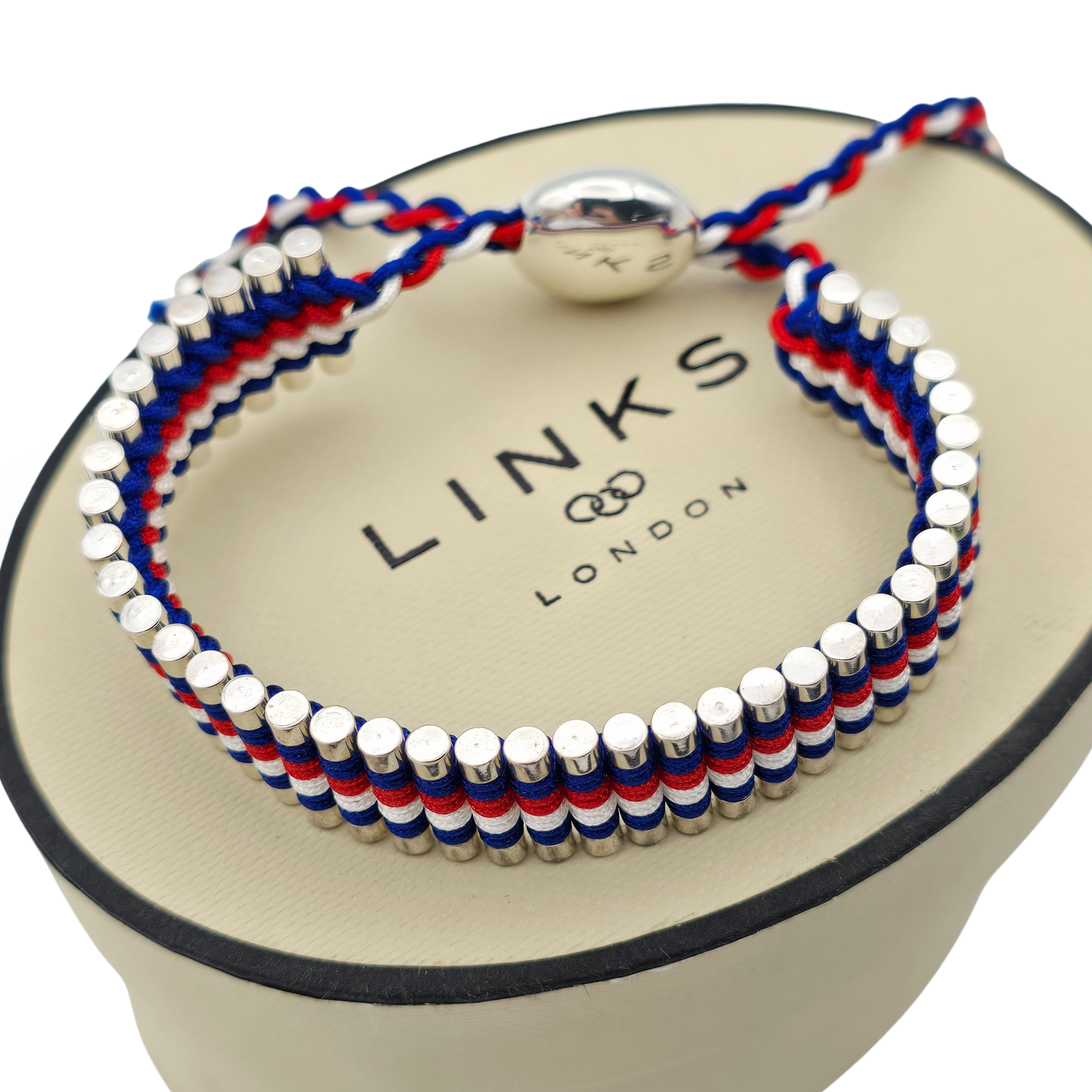 As-New Links of London Friendship Bracelet, Adjustable 5–9” Red White Blue