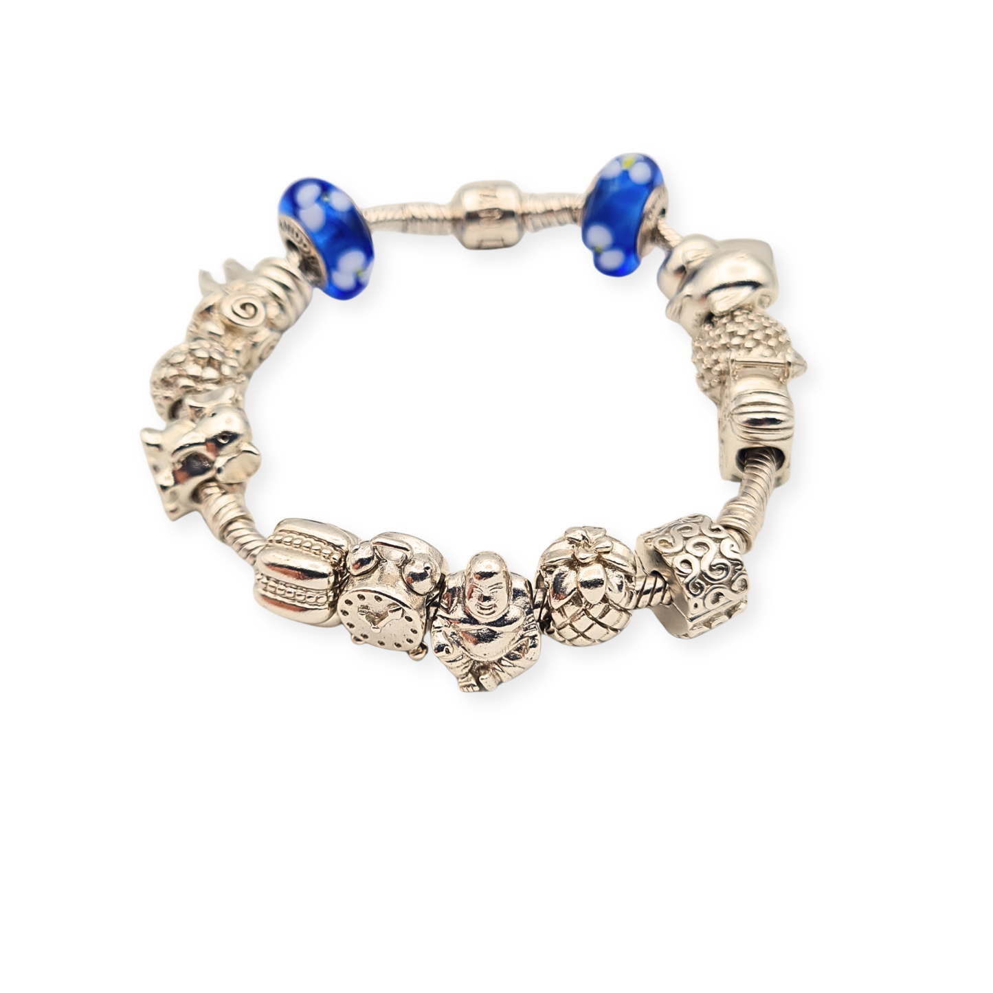 Genuine 7" Pandora Sterling Silver Bracelet 15 Authentic Charms 925 ALE 65.20g
