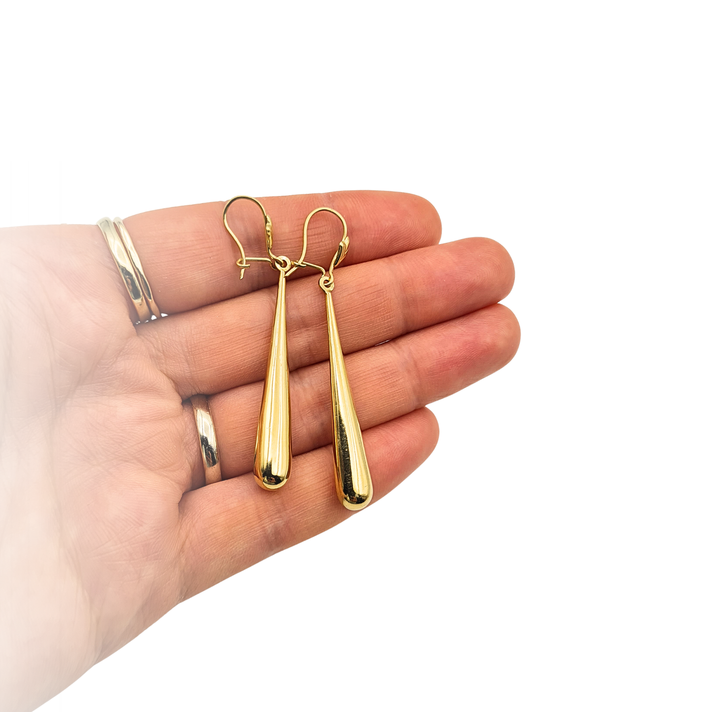 Large 9ct Gold Long Teardrop Dangle Earrings Polished Yellow Gold Drops