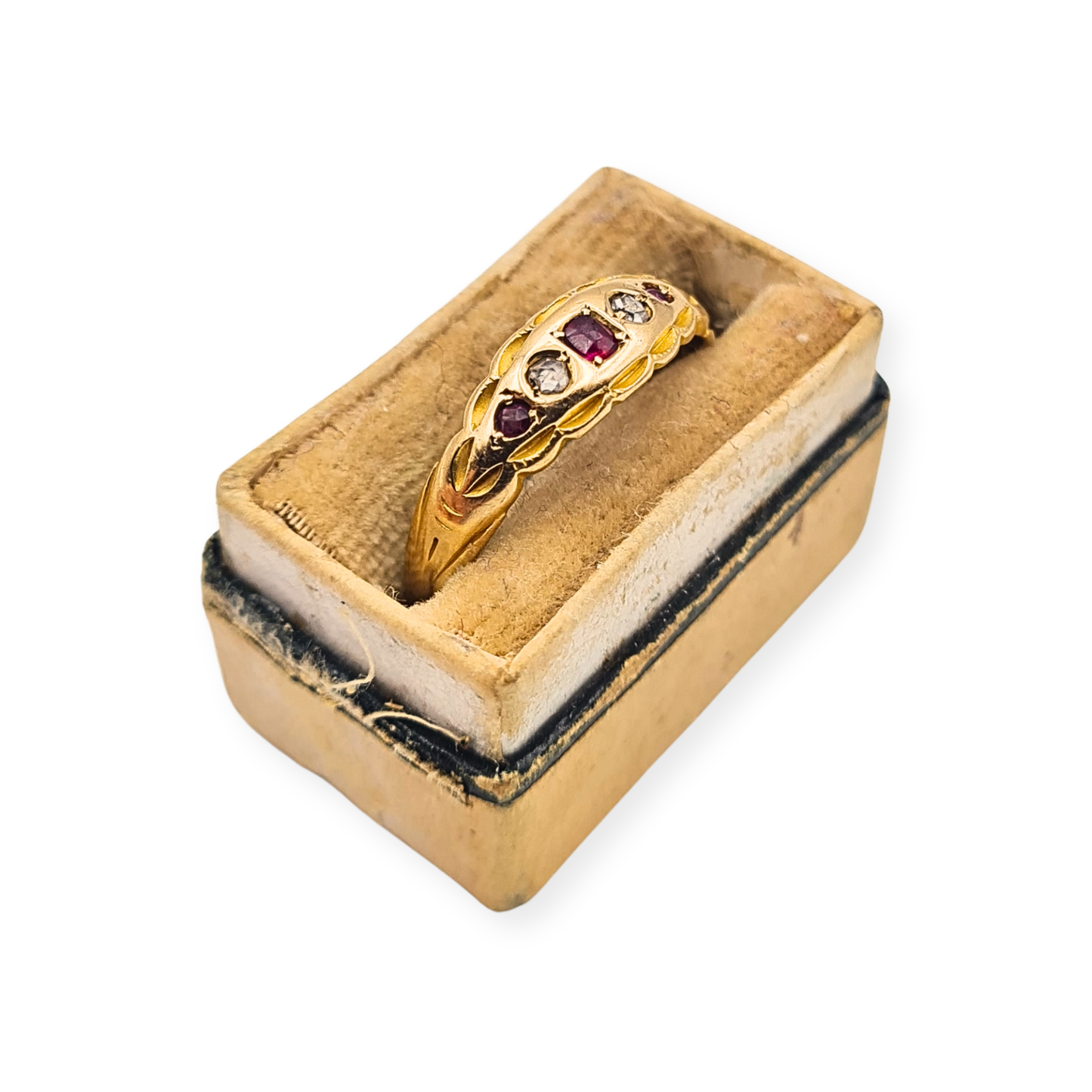 Vintage 18ct Gold Old Cut Diamond Sapphire 5 Stone Ring UK O½ US 7¼