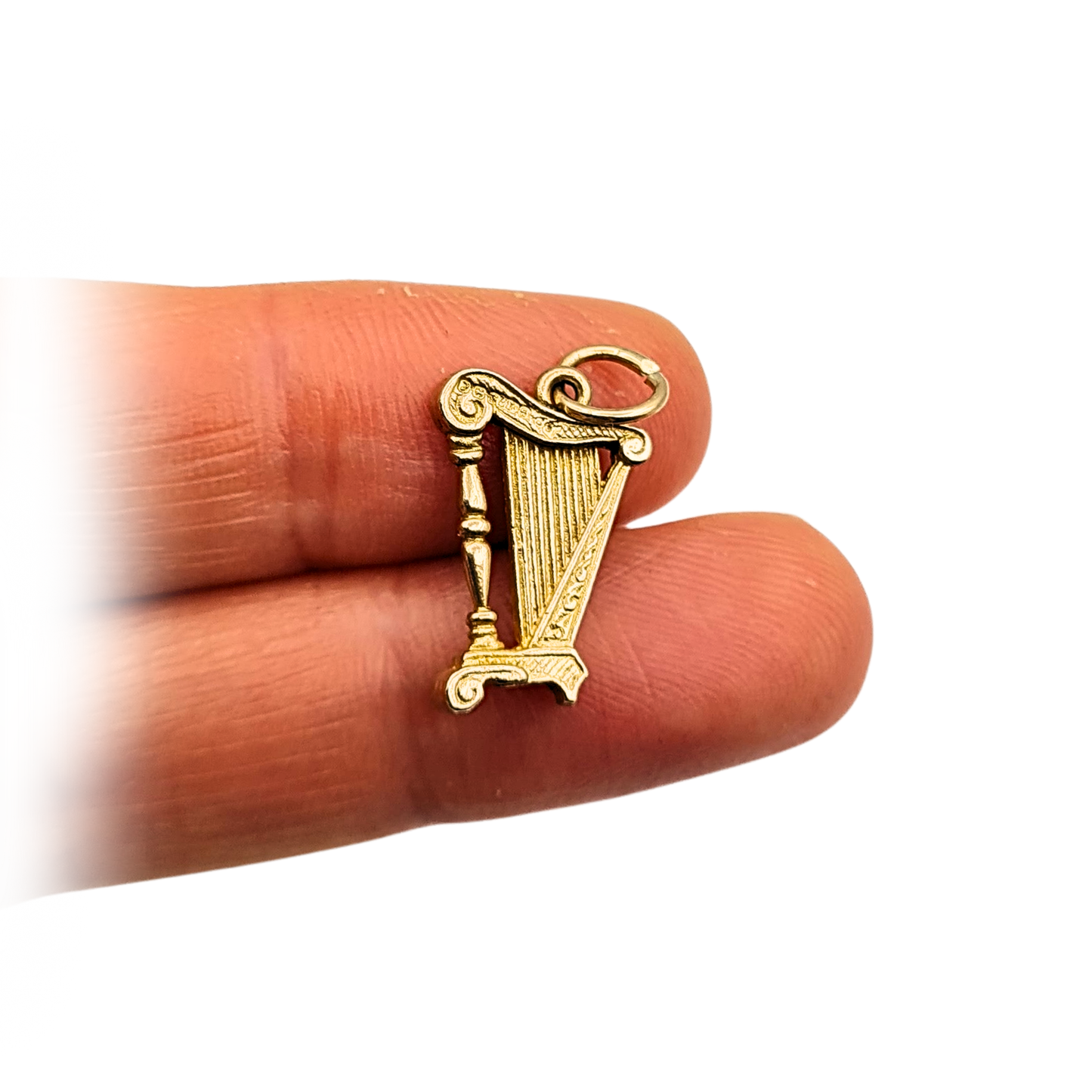 9ct Gold Harp Charm, Small Musical Instrument Pendant