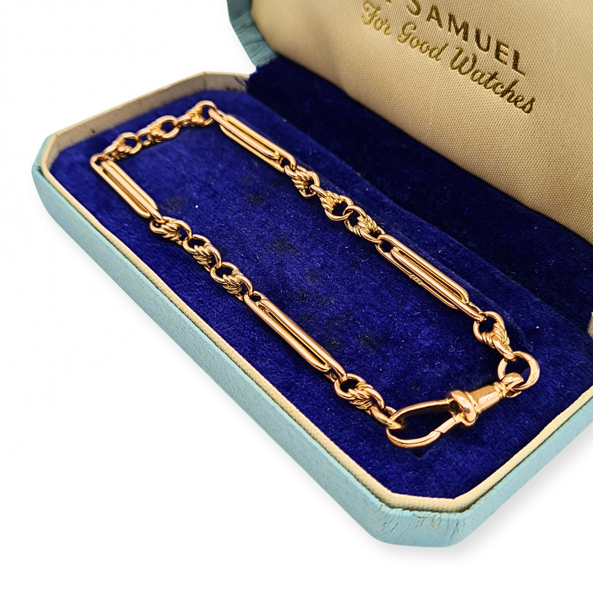 8" Long Rose Gold Albert Bracelet With Trombone Rope Links & Dog Clip .