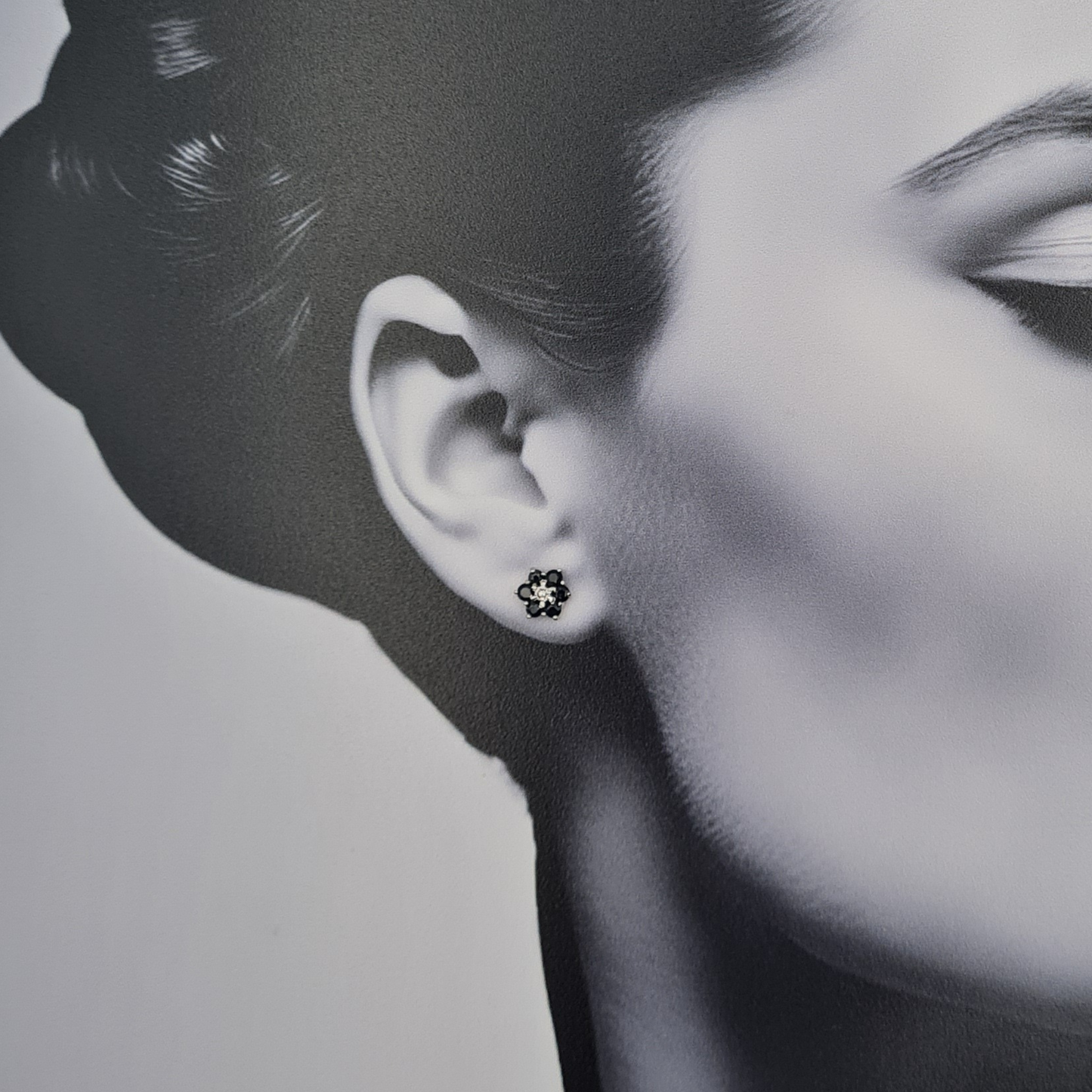 9ct Gold Sapphire & Diamond Flower Cluster Stud Earrings