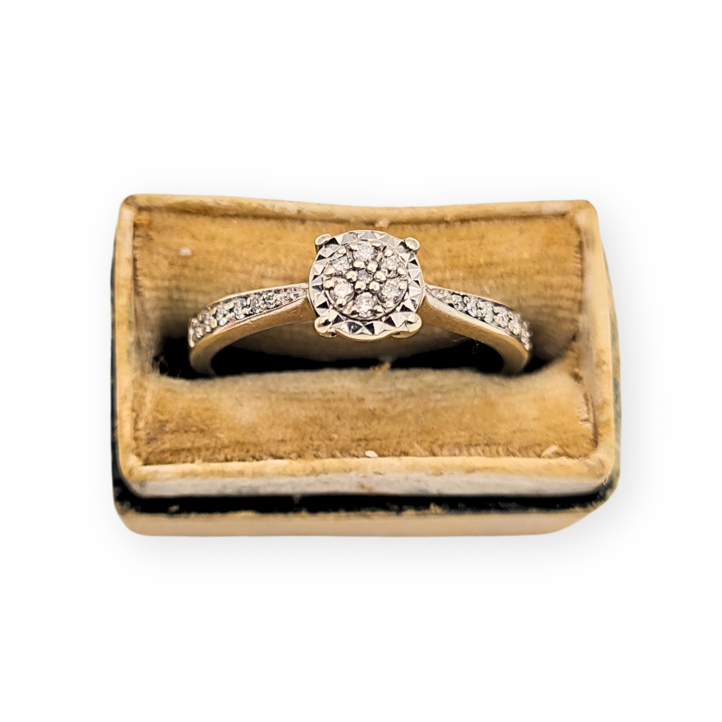 9ct White Gold Engagement Ring, Diamond Pavé Shoulders, UK M 1/2 / US 6.5