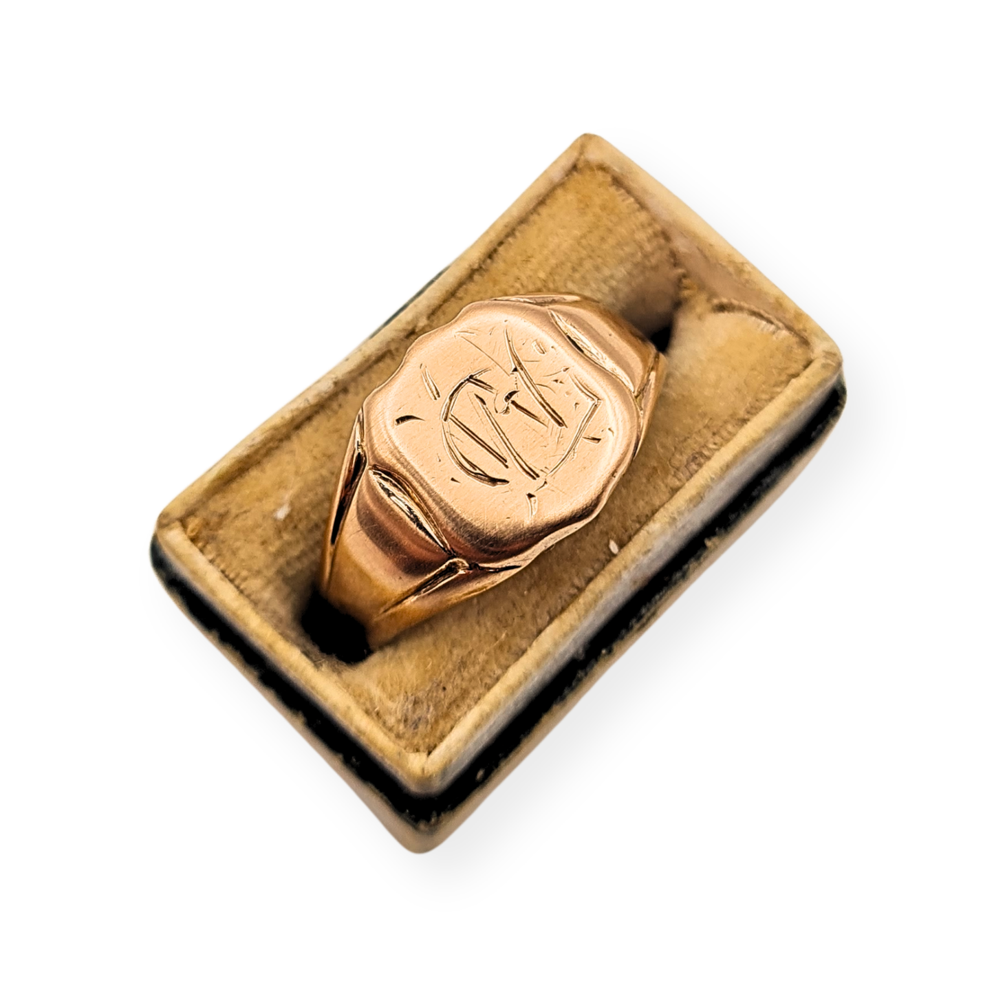 Clearance  Antique 9ct Rose Gold Signet Ring, Hand Engraved, UK O 1/2
