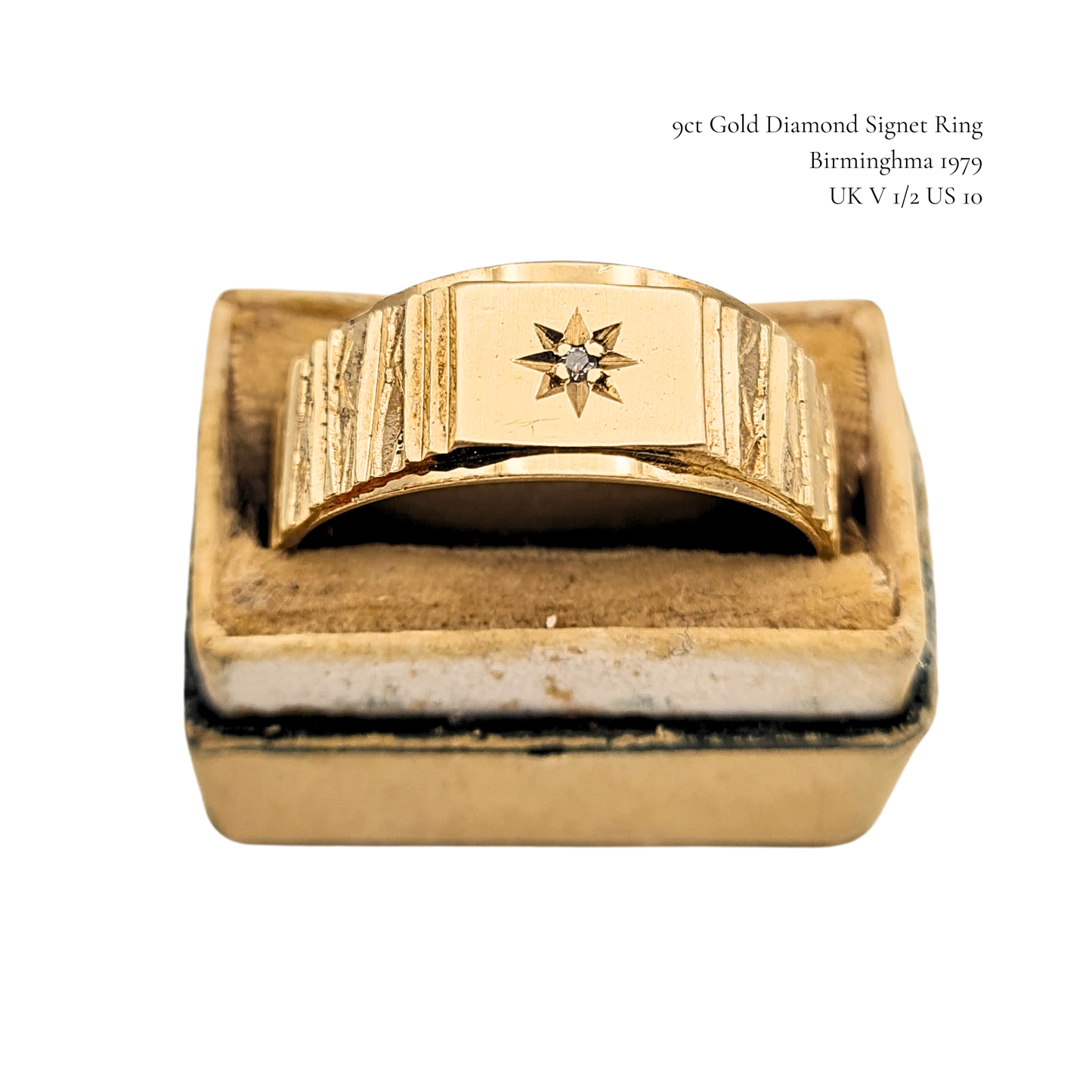9ct Gold Diamond Signet Ring, Birmingham 1979, UK V 1/2