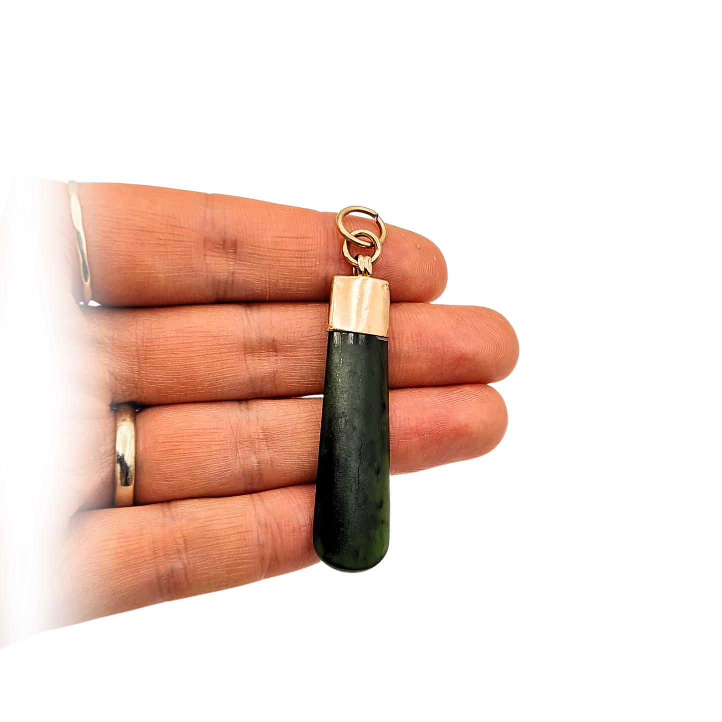 9ct Rose Gold Nephrite Jade Drop Pendant 50mm Teardrop