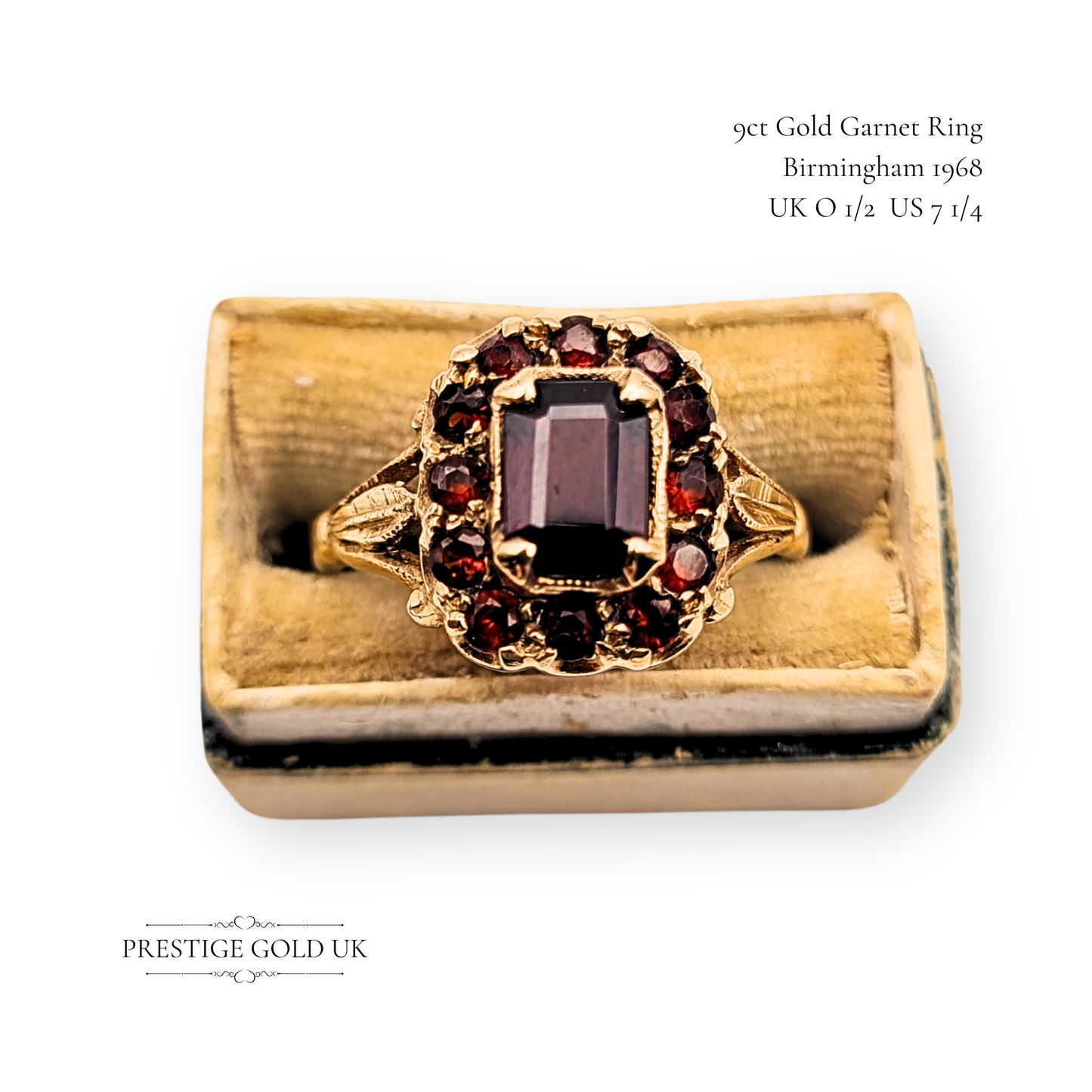 Gold Large Garnet Cluster Ring, Vintage Victorian-style Ring UK O 1/2 US 7 1/4