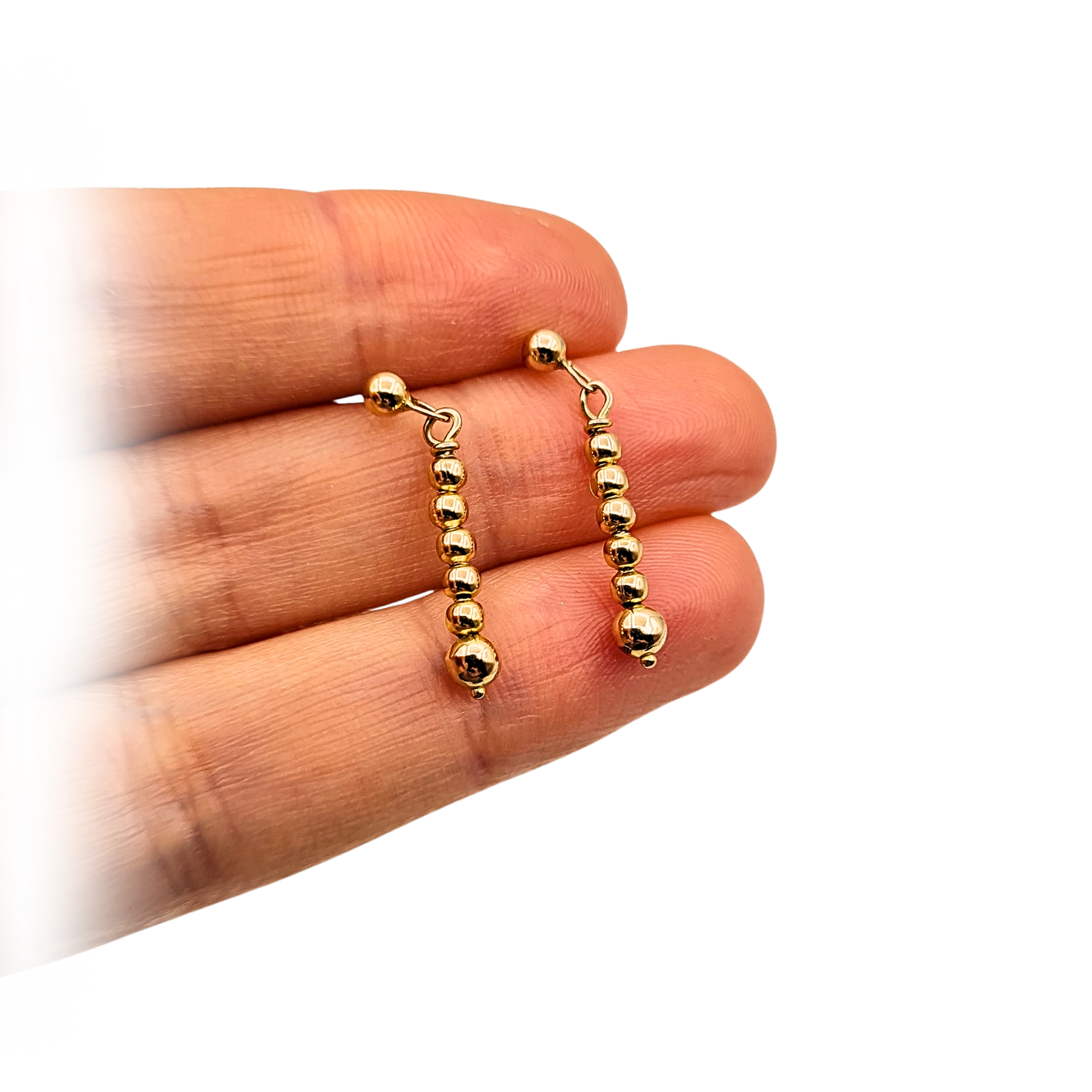 9ct Gold Drop Earrings, Bead Design, With Butterfly Backs