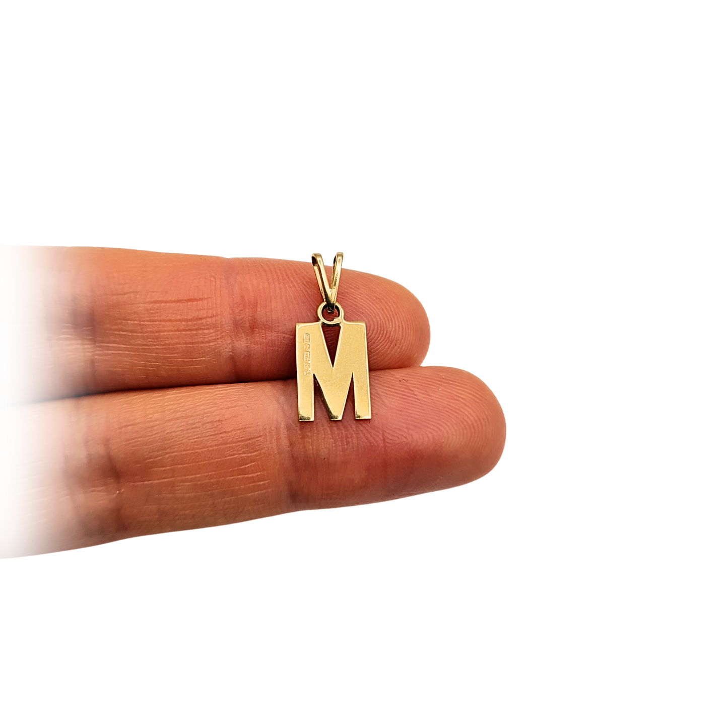 9ct Gold Letter M Pendant, Textured, Hallmarked