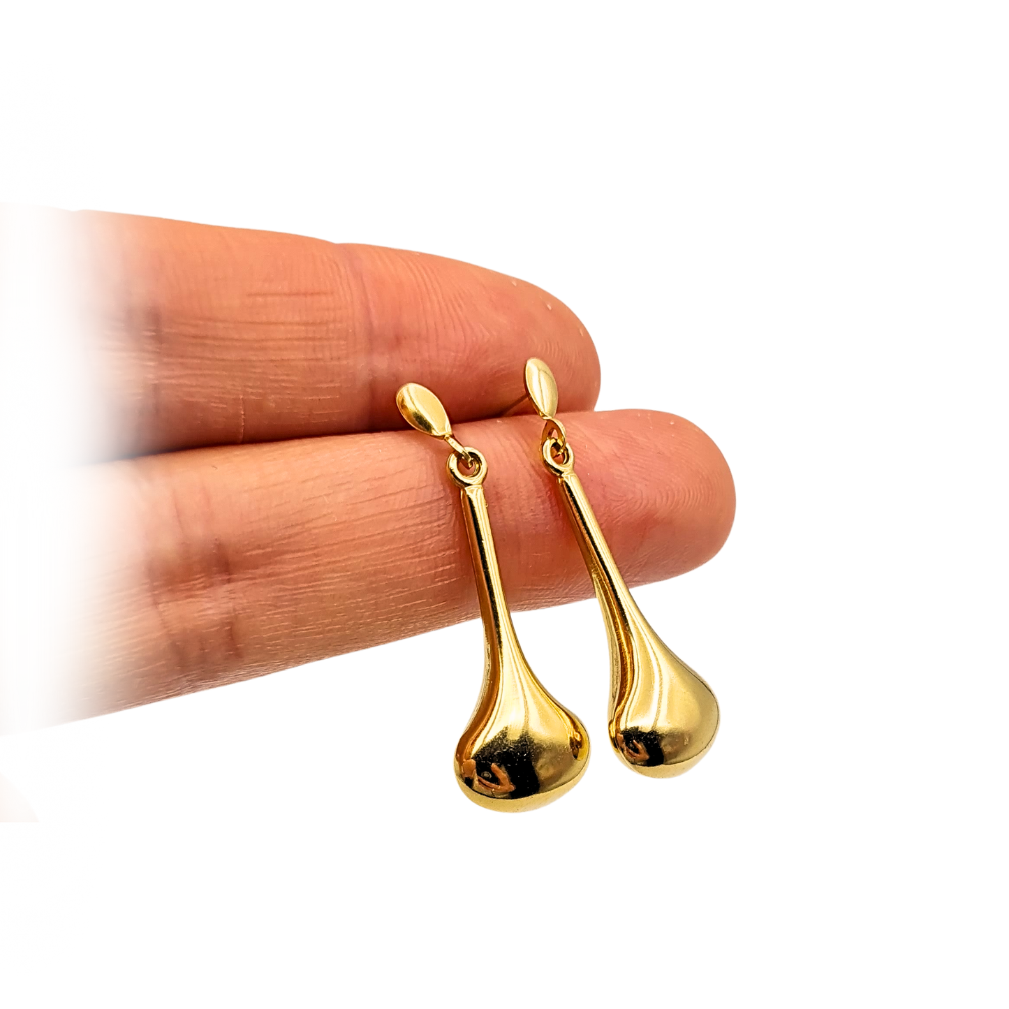 18ct Long Gold Teardrop Earrings, Hallmarked Vintage 30mm Drop