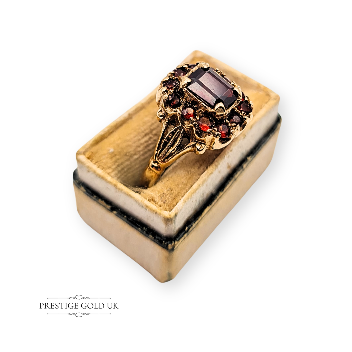 Gold Large Garnet Cluster Ring, Vintage Victorian-style Ring UK O 1/2 US 7 1/4