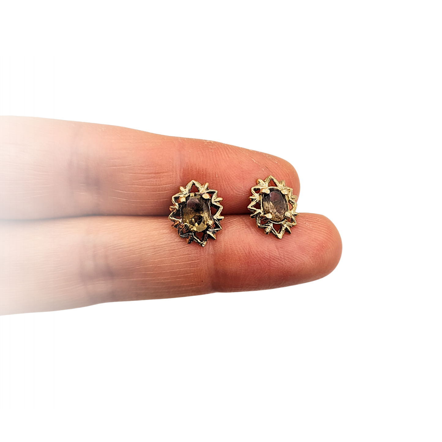 9ct Gold Smoky Quartz Stud Earrings, Oval Gold Earrings