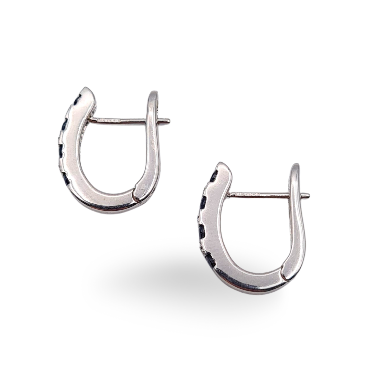 9ct White Gold Diamond Sapphire Huggie Earrings With Hinged Hoops