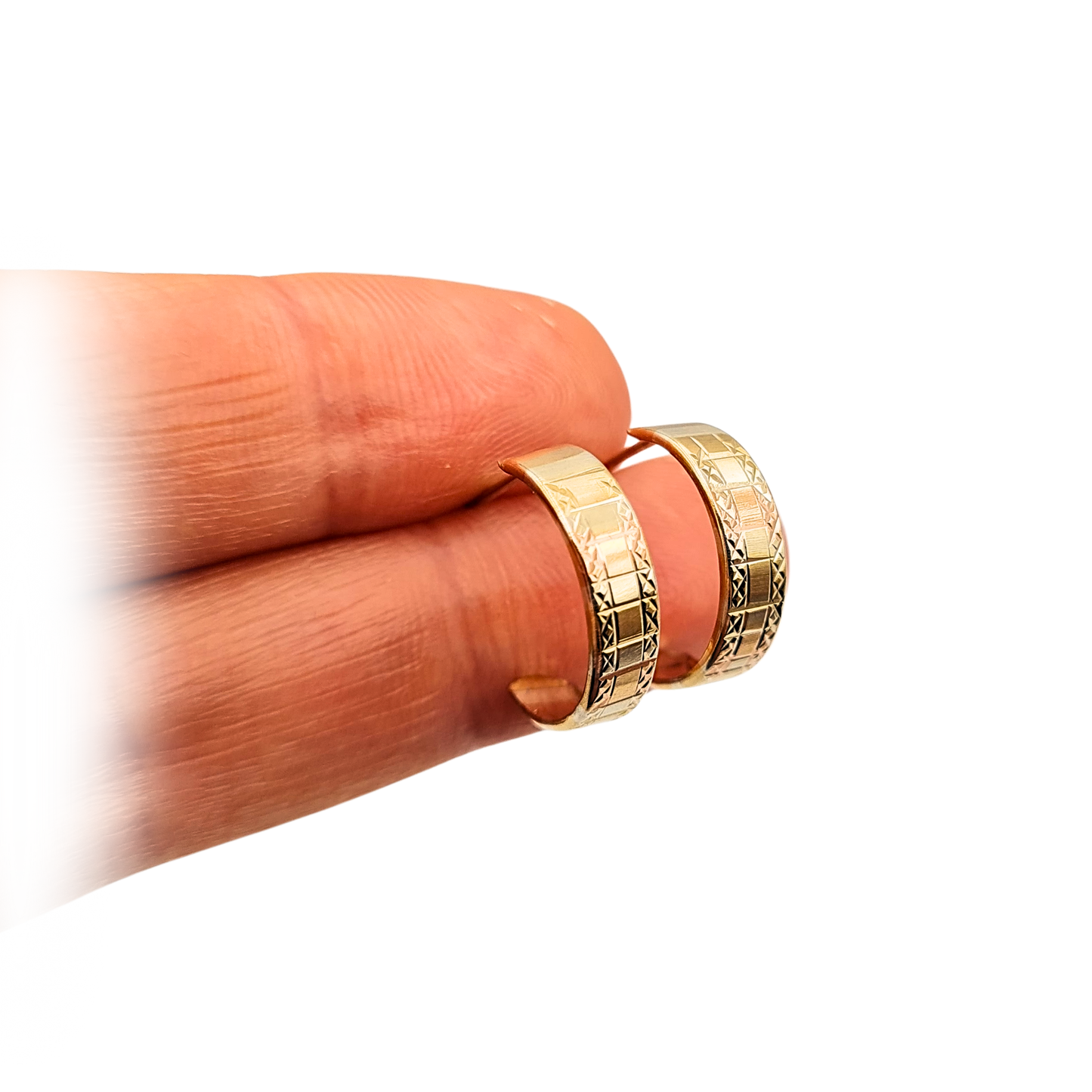 9ct Gold Two Tone Half Hoops, 15mm x 4mm, 0.75g, Engraved