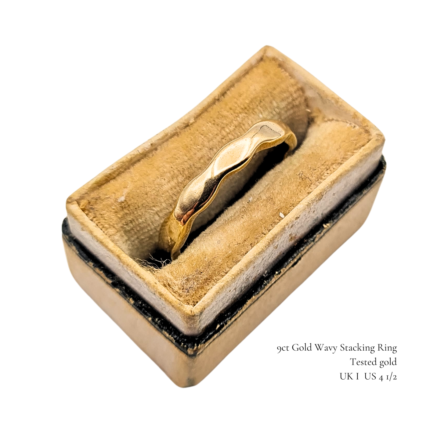 9ct Solid Gold Wavy Stacking Ring, Slim Wedding Band, UK I US 4 1/2