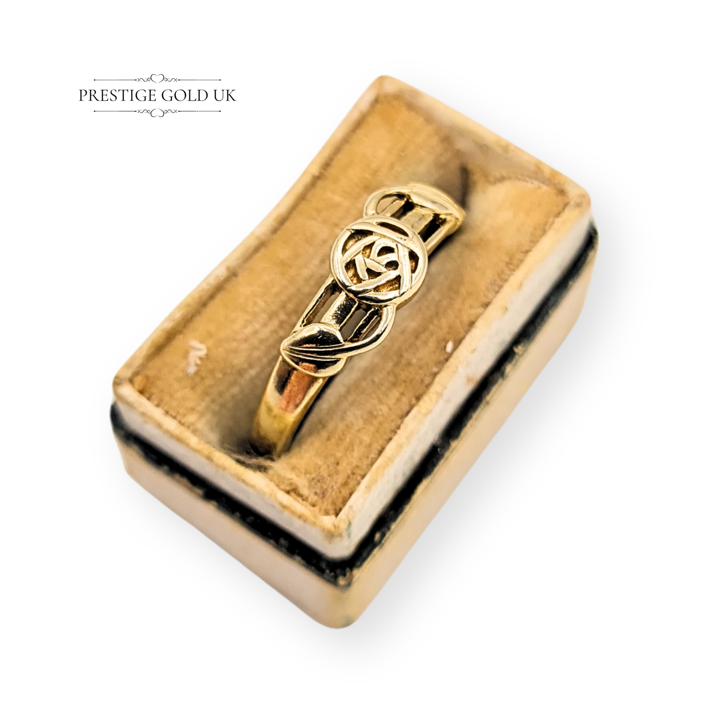 9ct Gold Rennie Mackintosh Ring, Art Nouveau Leaf, UK P / US 7.5