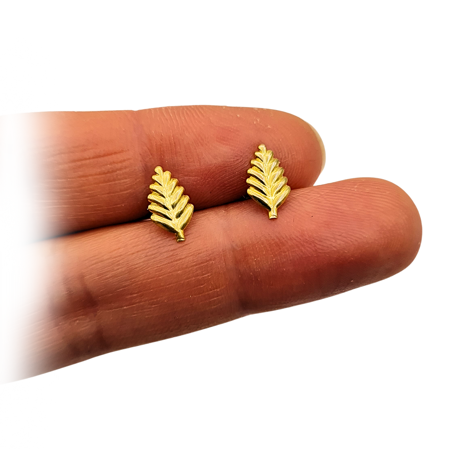 9ct Gold Leaf Earrings, London 1981, Studs, Andralock