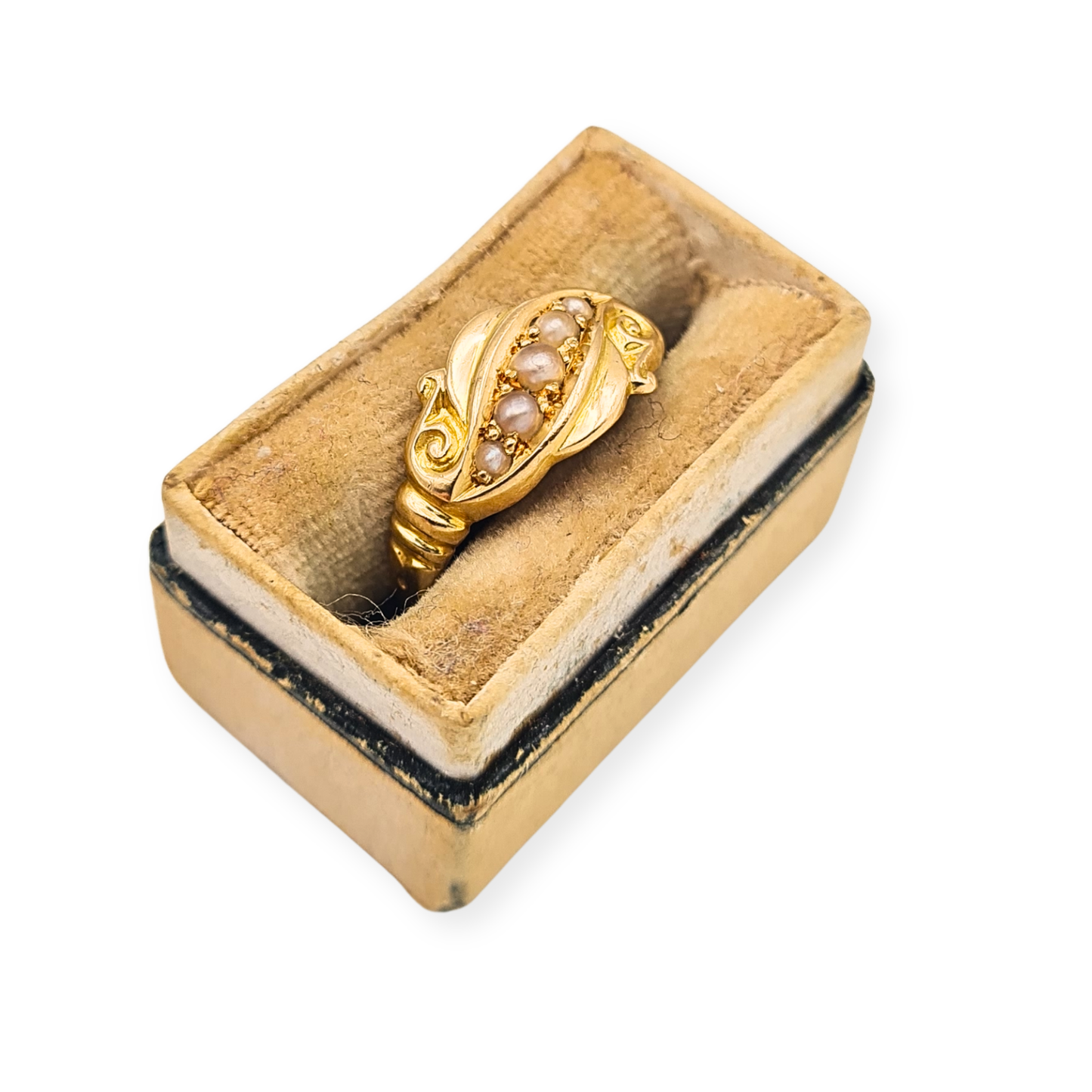 Antique 18ct Gold Five Pearl Pinky Ring UK G US 3¼ Circa 1900
