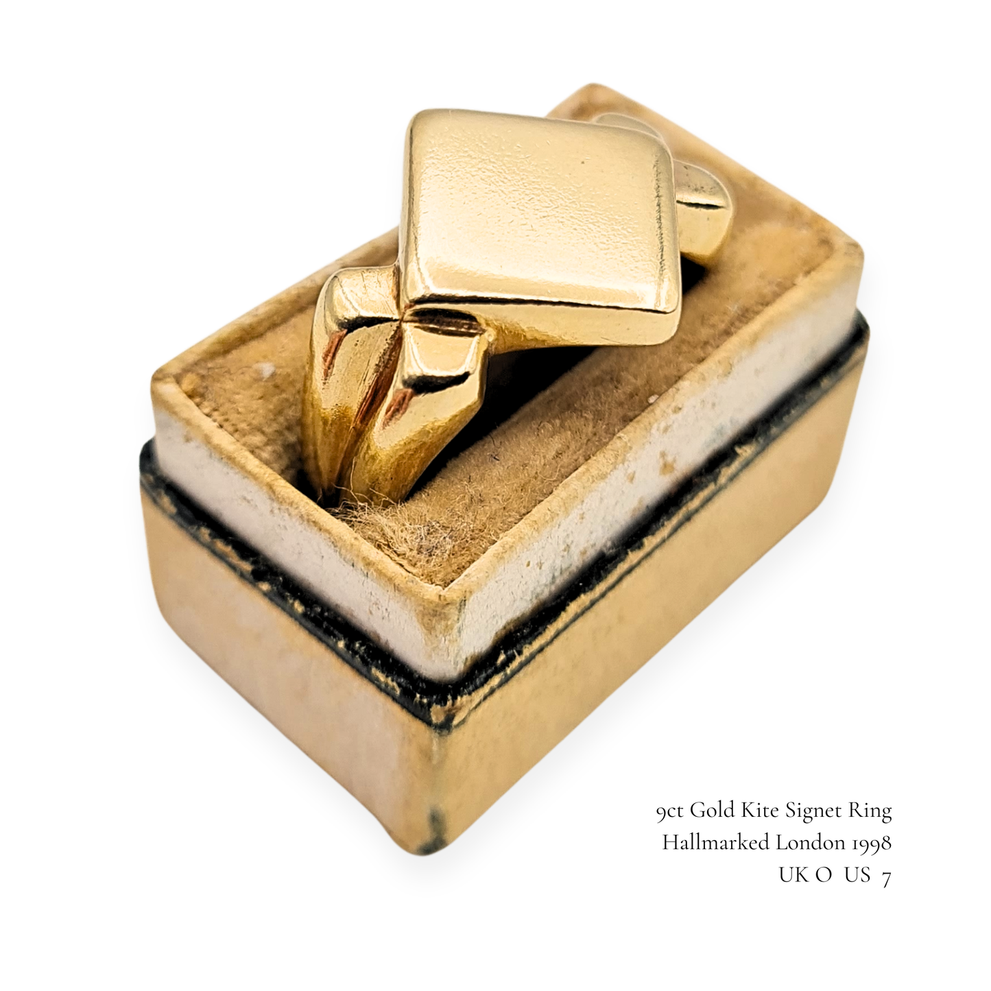 9ct Gold Kite Signet Ring, London 1998, Heavy, UK O US 7
