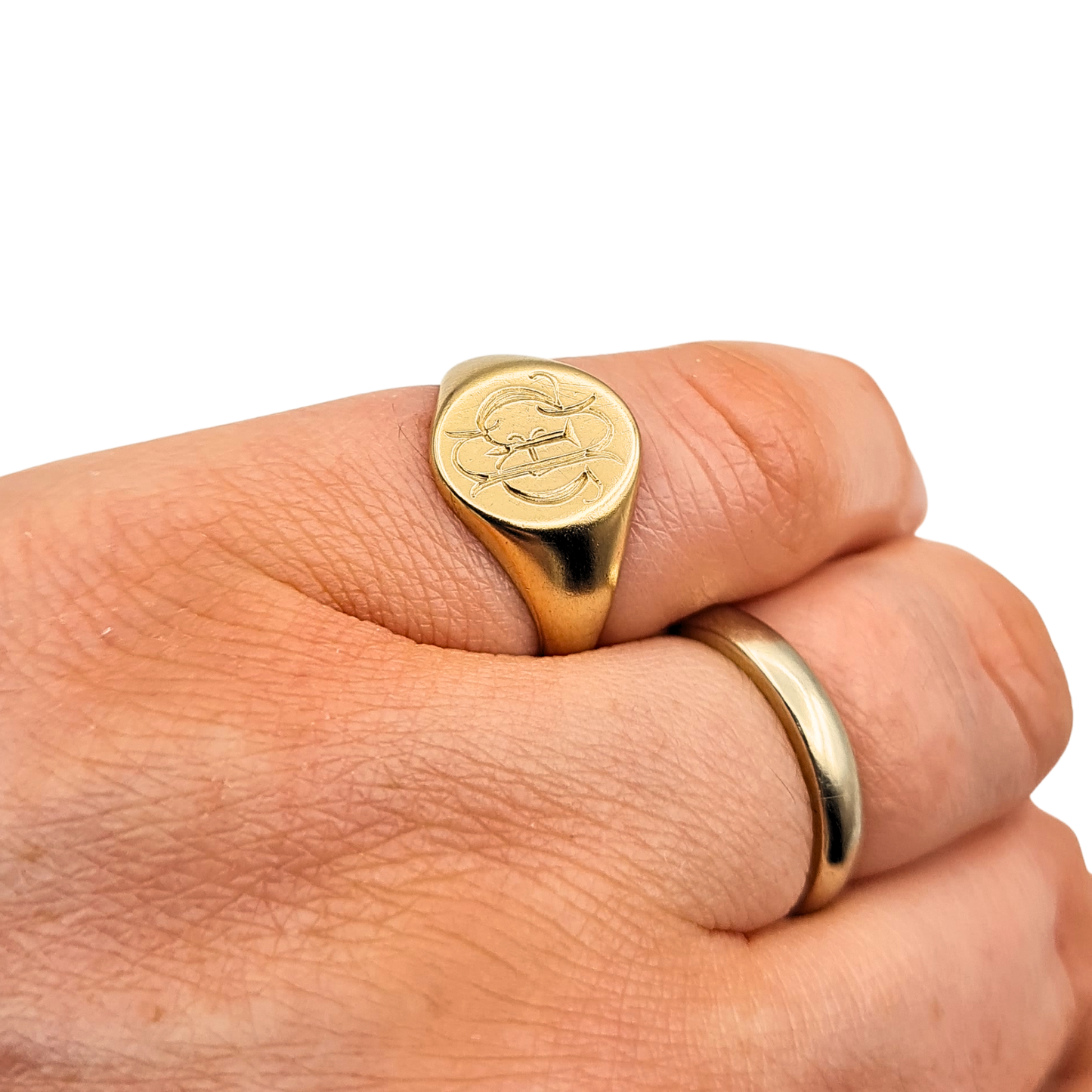 Solid 9ct Gold Signet Ring Birmingham 1969 Engraved Initial UK I¼ US 4.5