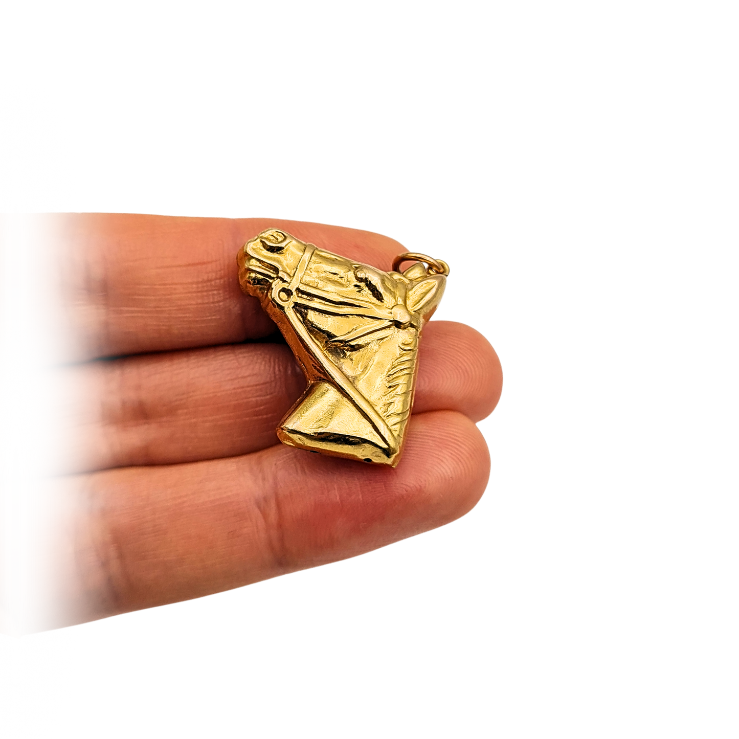Large 9ct Gold Horse Head Pendant, London 1971, Hollow Puffy Design