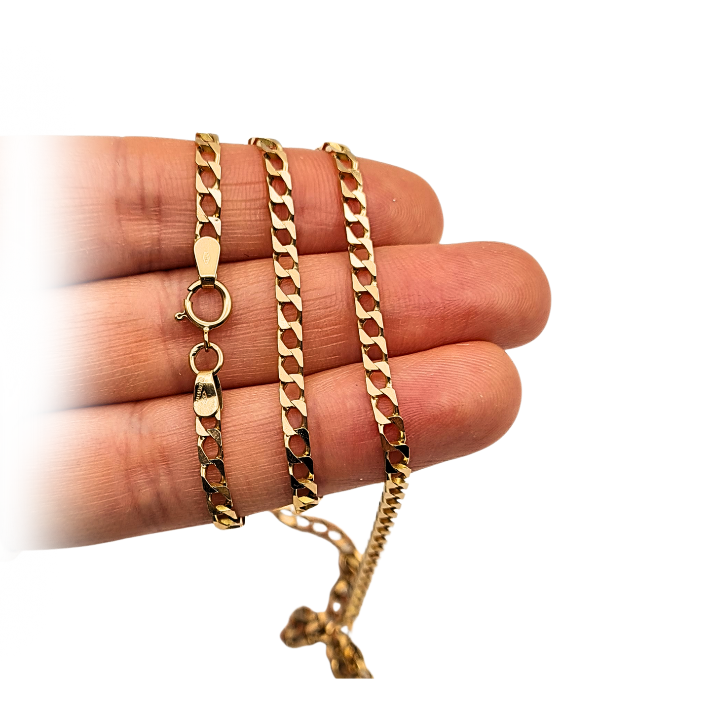 26" Long 9ct Gold Flat Curb Chain Necklace, Spring Clasp