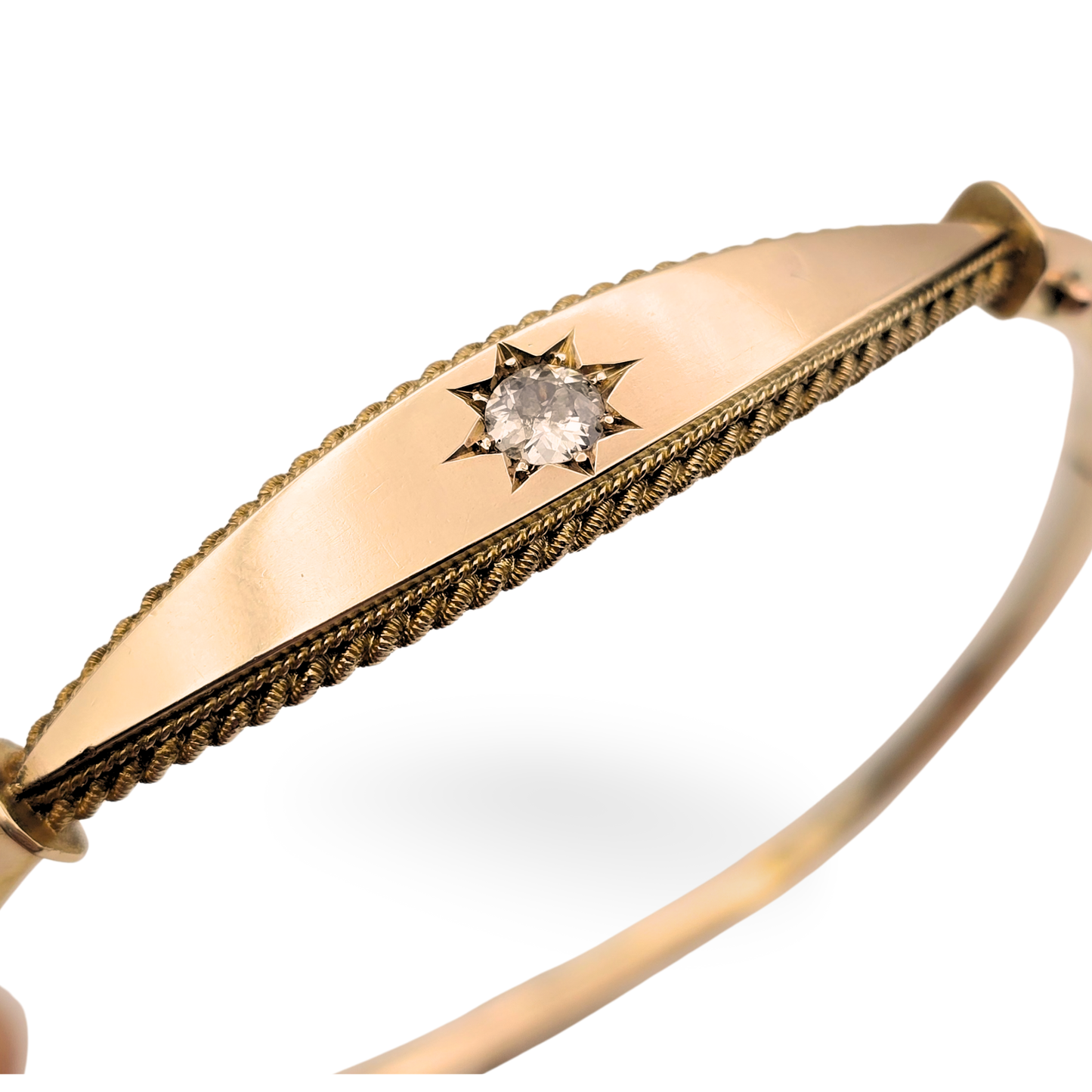 6 1/4 Inch, 9ct Gold Early 20th Century Hinged Diamond Bangle