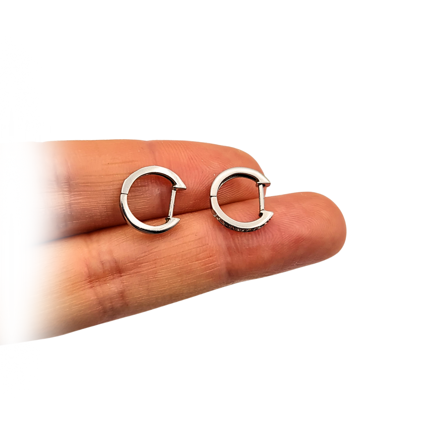 Tiny 9ct White Gold Diamond Huggie Hoop Earrings Fully Hallmarked