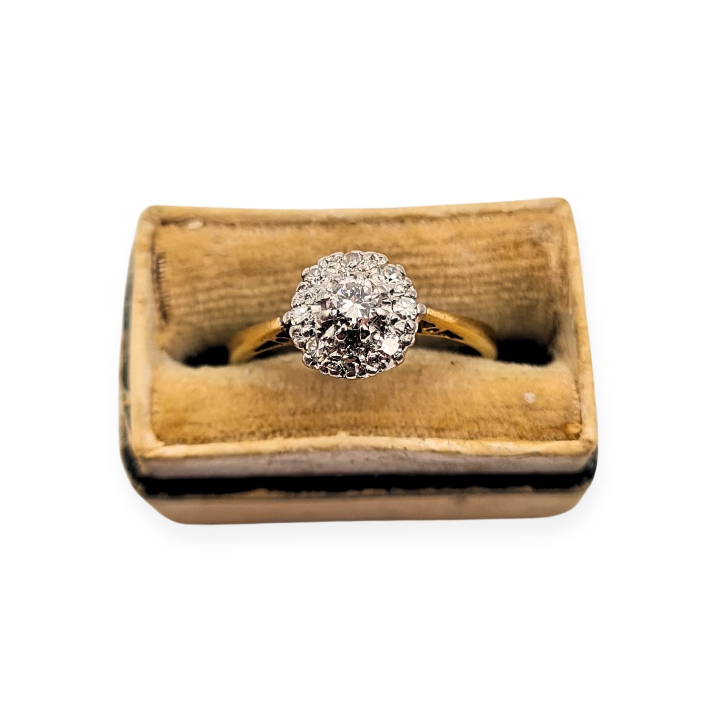 18ct Gold Platinum Diamond Cluster Ring UK I 1/2 Vintage