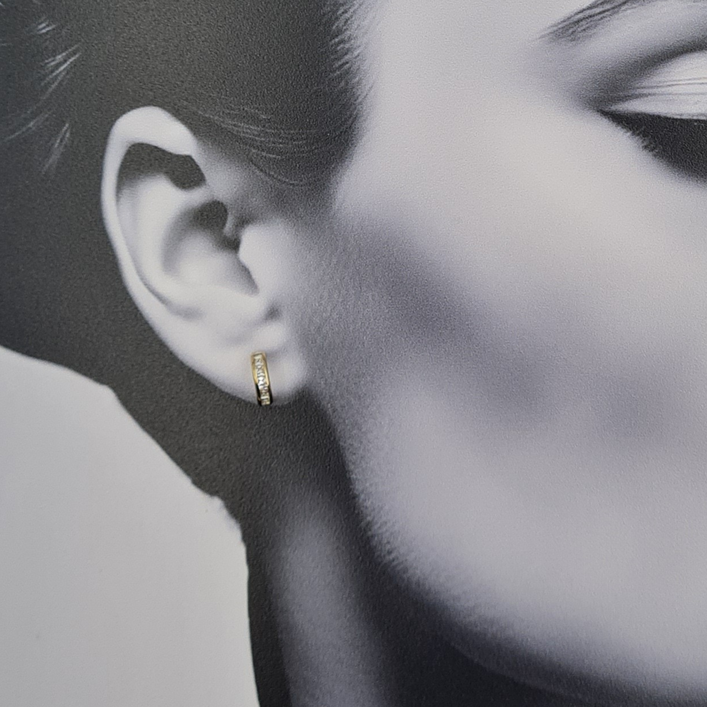 Tiny 9ct Gold CZ Half Hoop Earrings, Butterfly Backs
