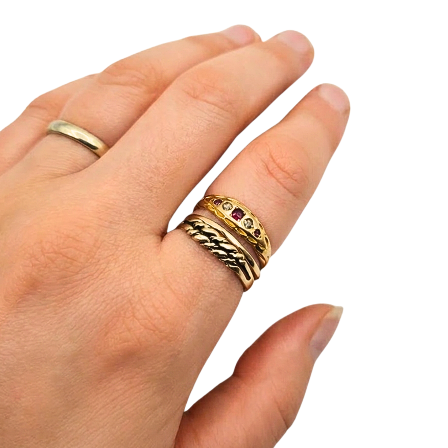 Vintage 18ct Gold Old Cut Diamond Sapphire 5 Stone Ring UK O½ US 7¼