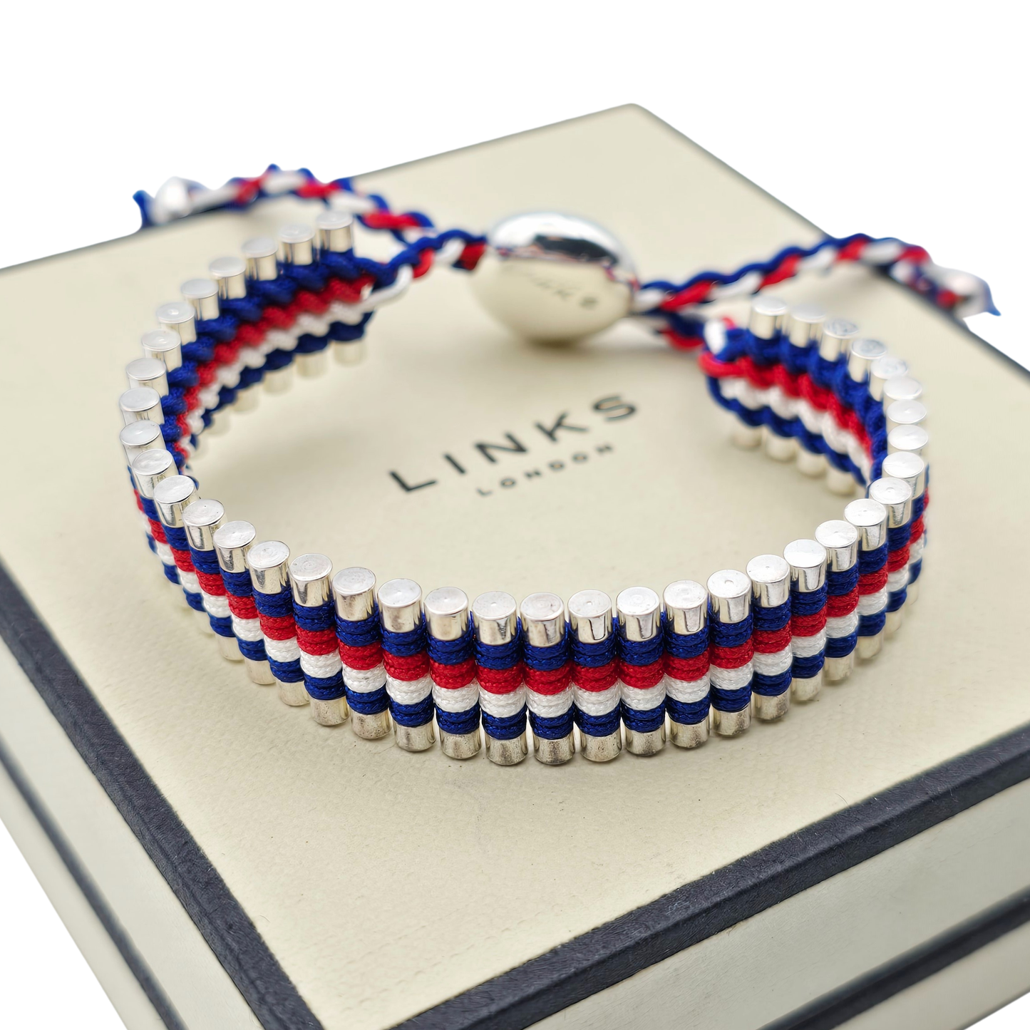As-New Links of London Friendship Bracelet, Adjustable 5–9” Red White Blue