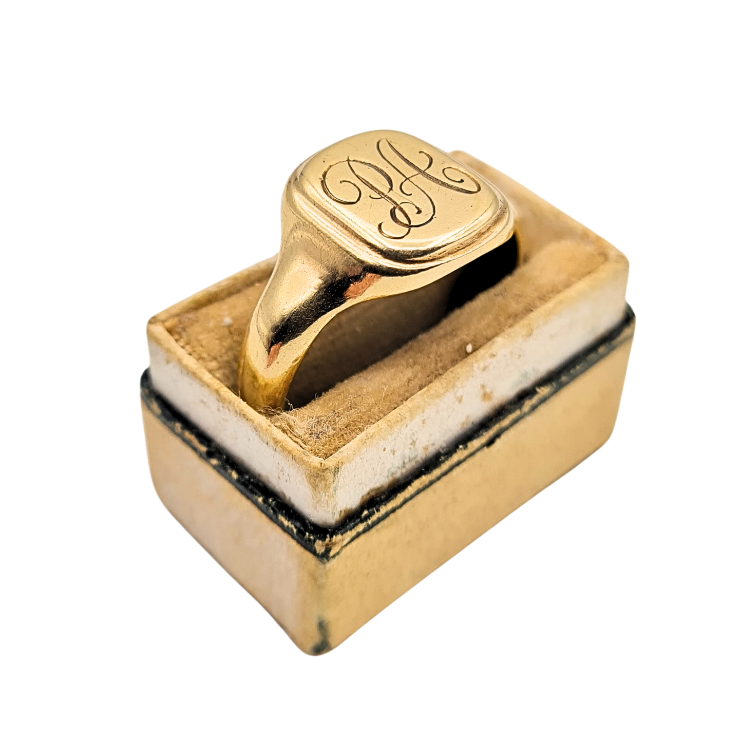 9ct Solid Gold Engraved Signet Ring, Size  UK V US 10 1/2