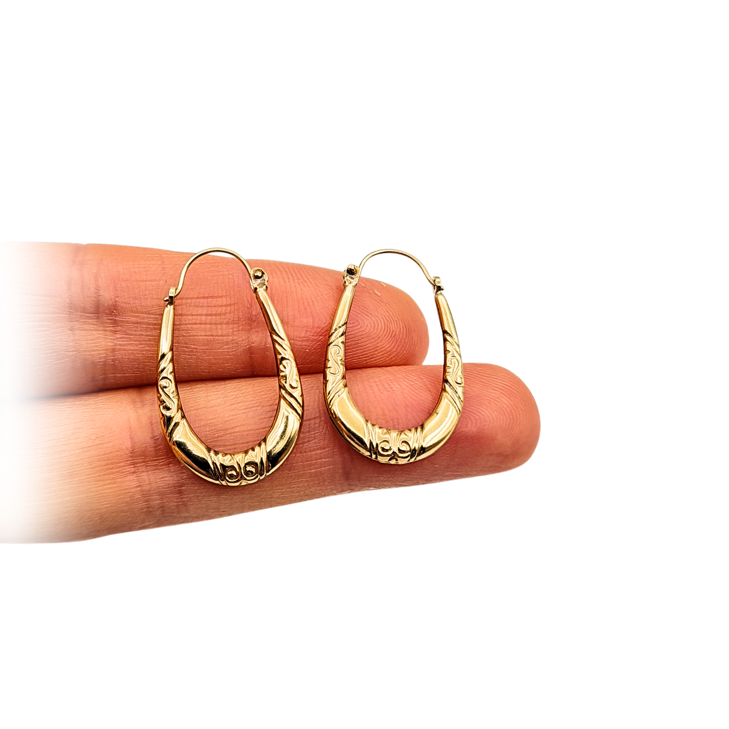 9ct Gold Creole Hoop Earrings, Stamped 375, Engraved